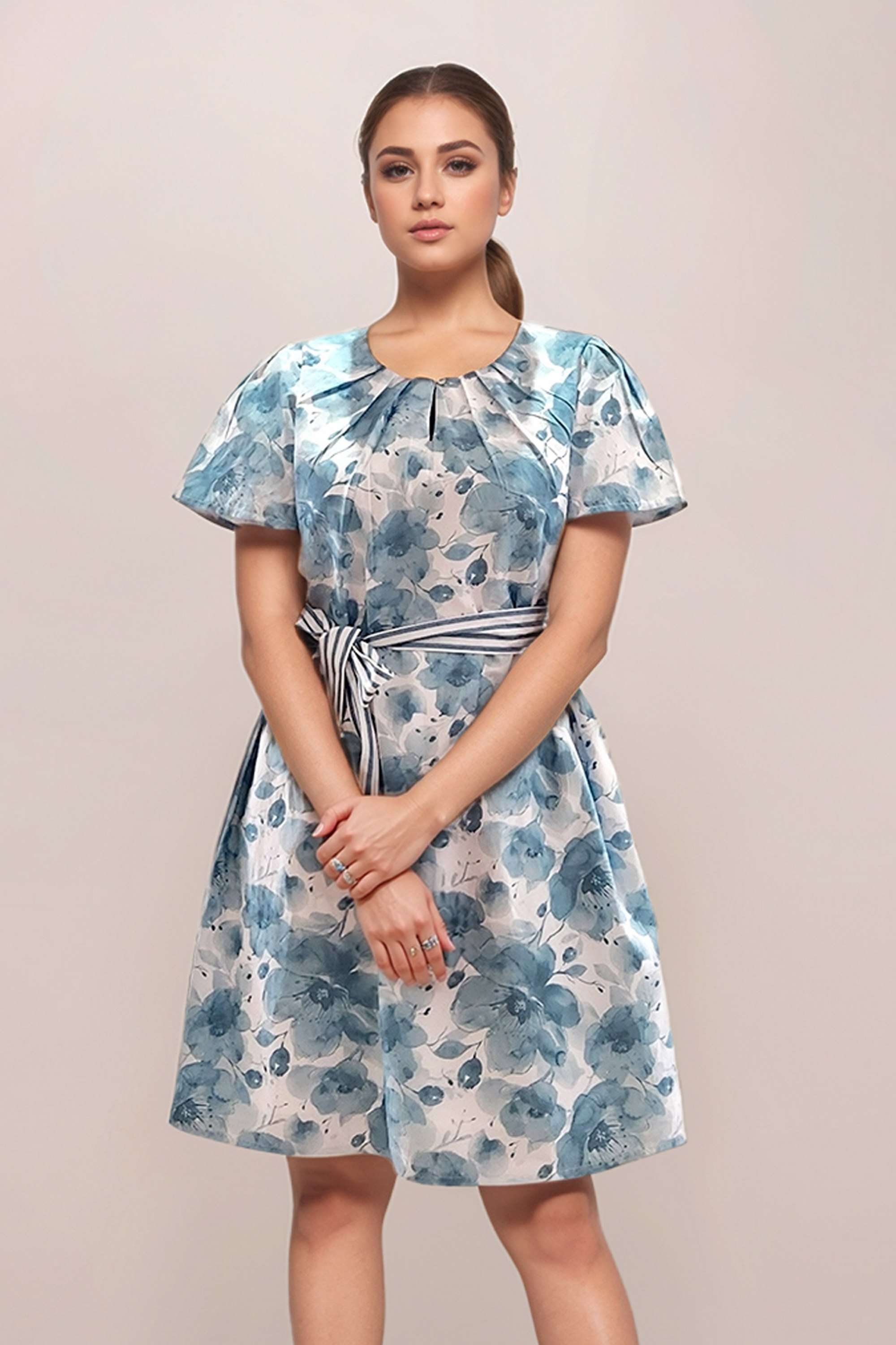 Floral-Round-Neck-Cotton-Women-Dress