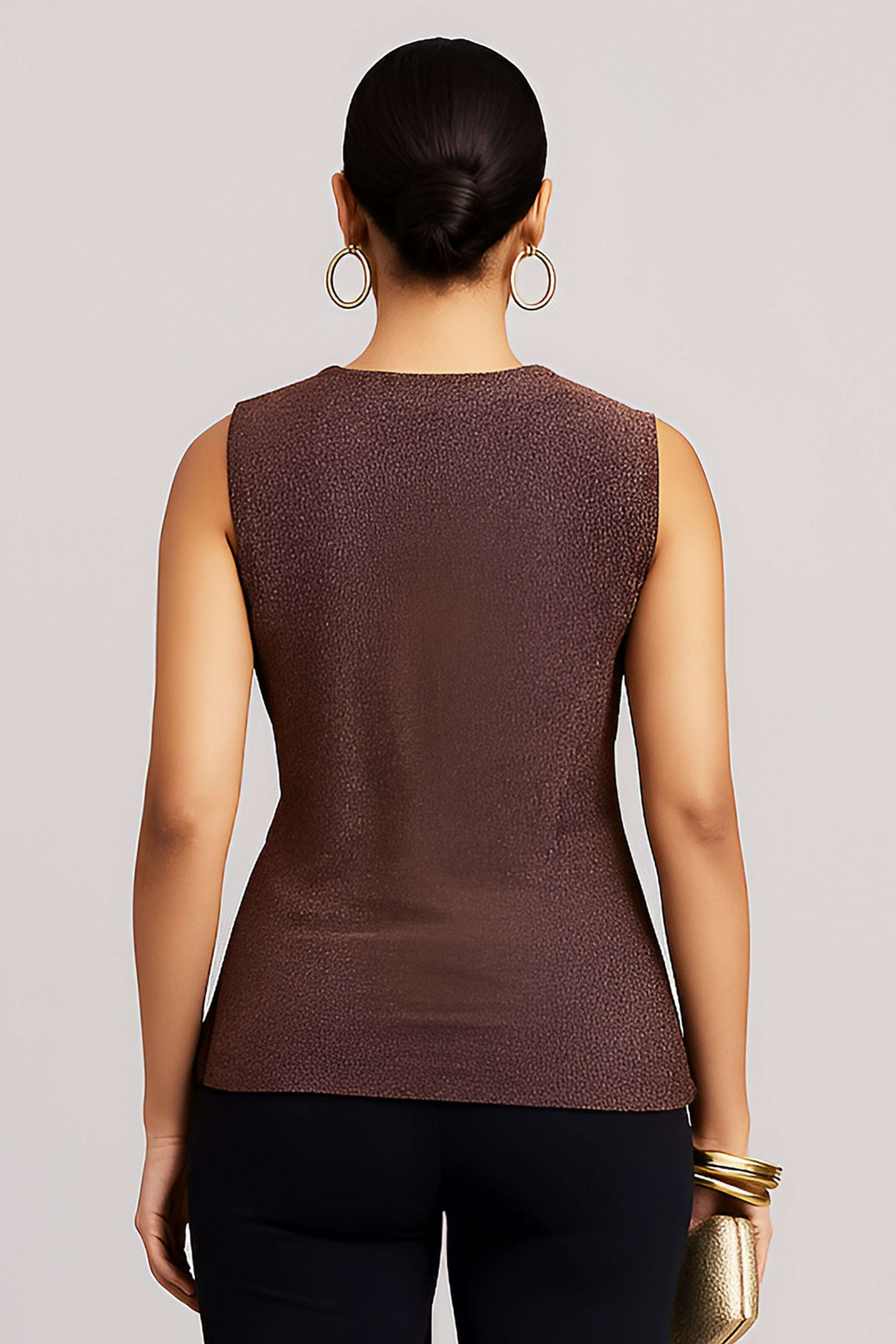 Solid-Polyester-Round-Neck-Women-Top