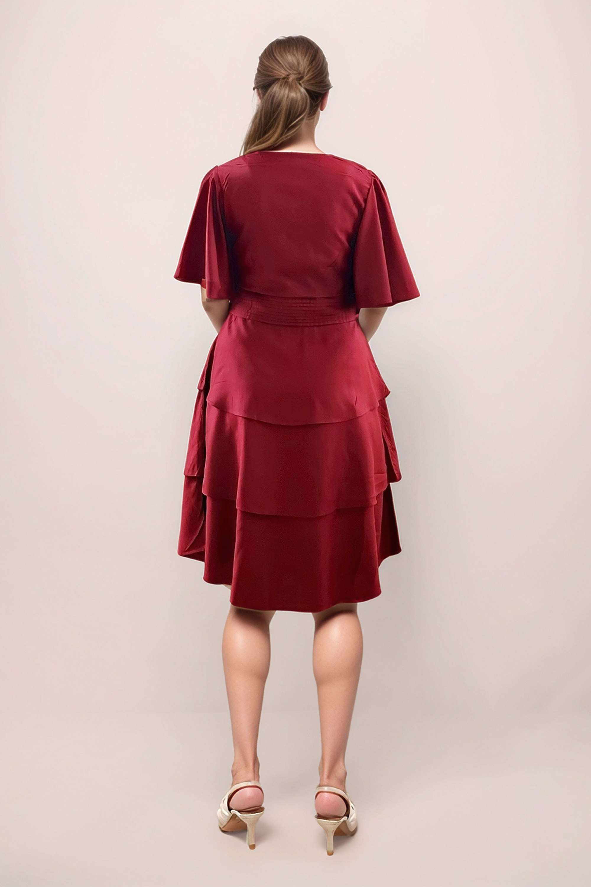 Textured-V-Neck-Rayon-Women-s-Knee-Length-Dress