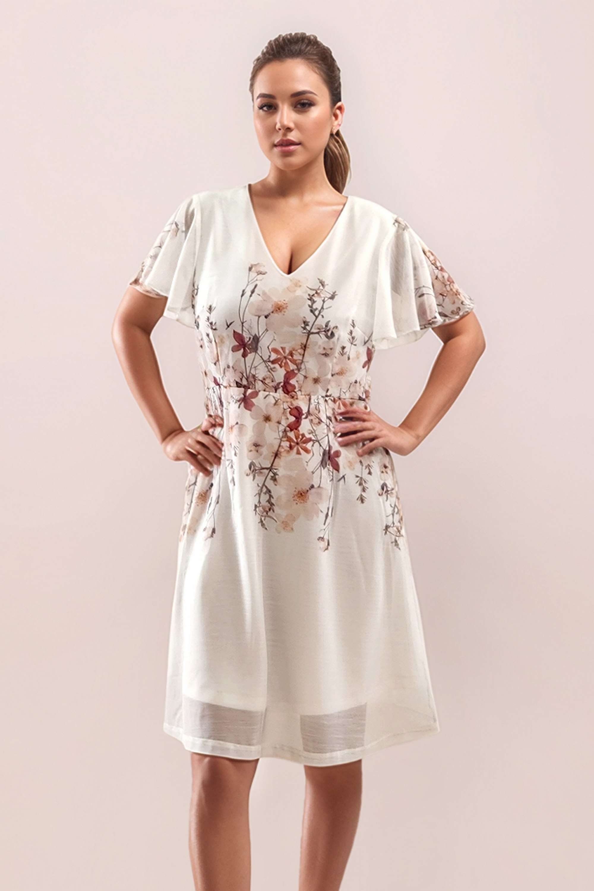 Printed-V-Neck-Polyester-Women-Dress