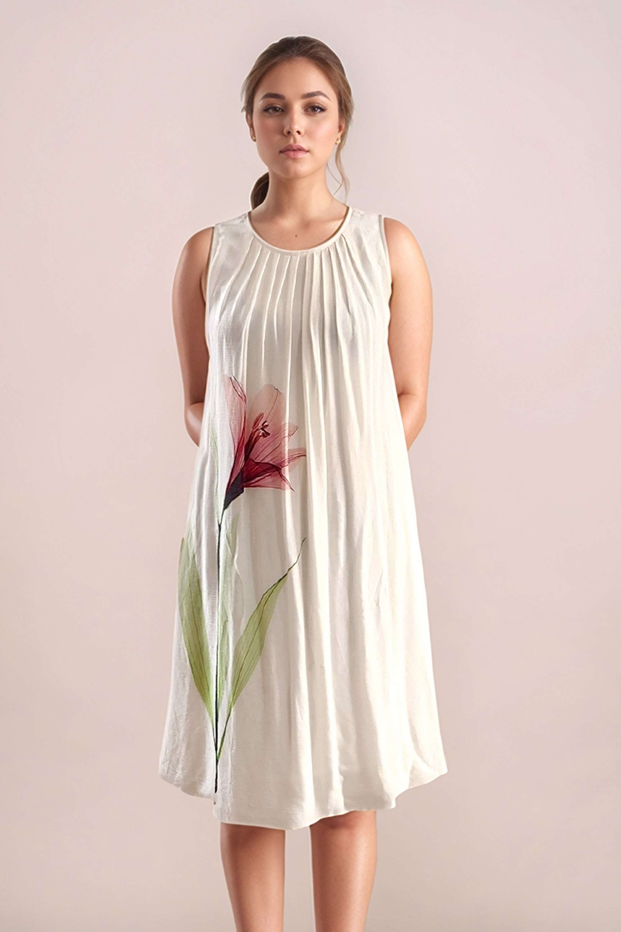 Floral-Round-Neck-Cotton-Women-s-Sleeveless-Midi-Dress