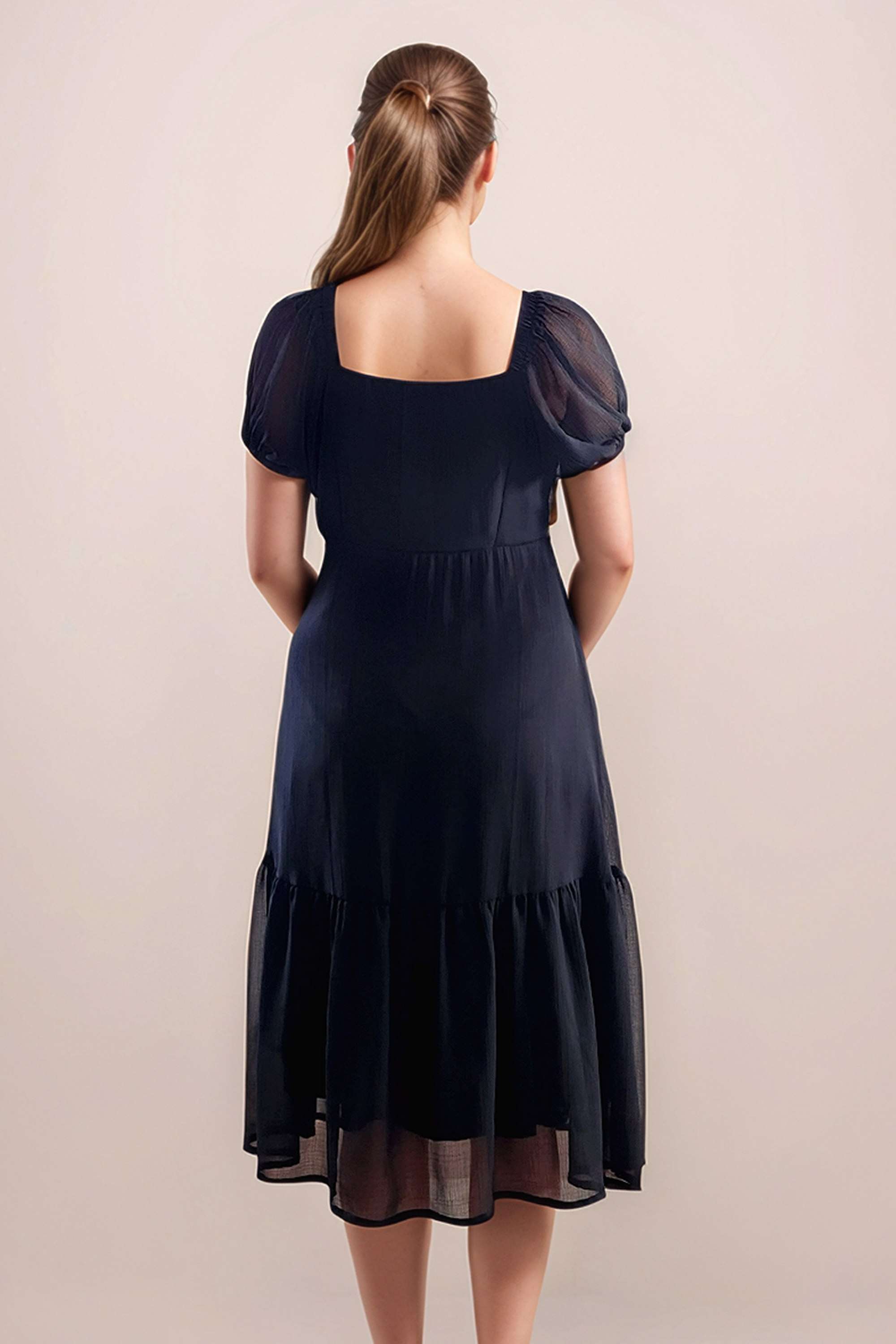 Solid-Square-Neck-Polyester-Women-Dress