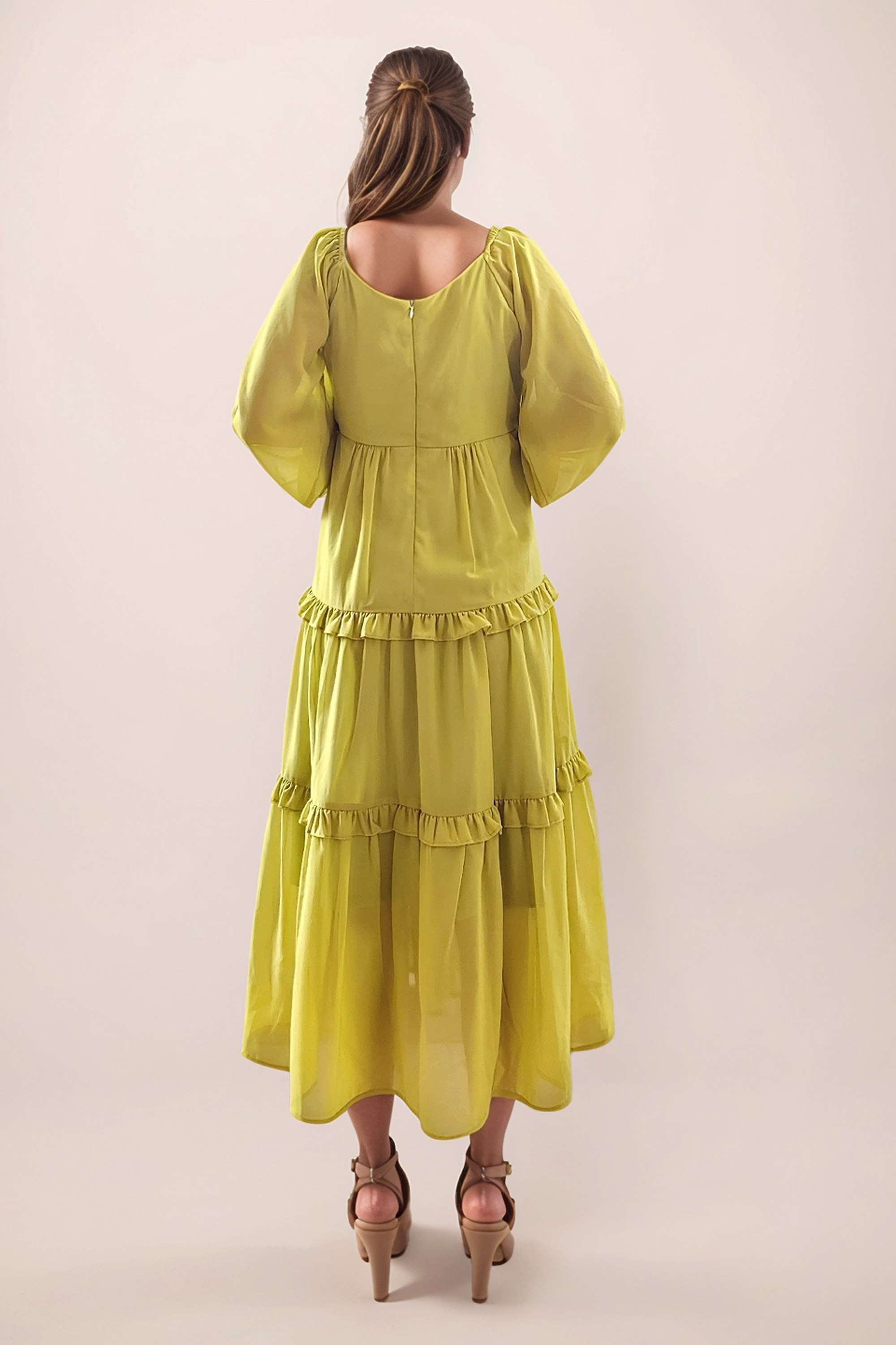Solid-V-Neck-Polyester-Women-s-Full-Sleeves-Maxi-Dress