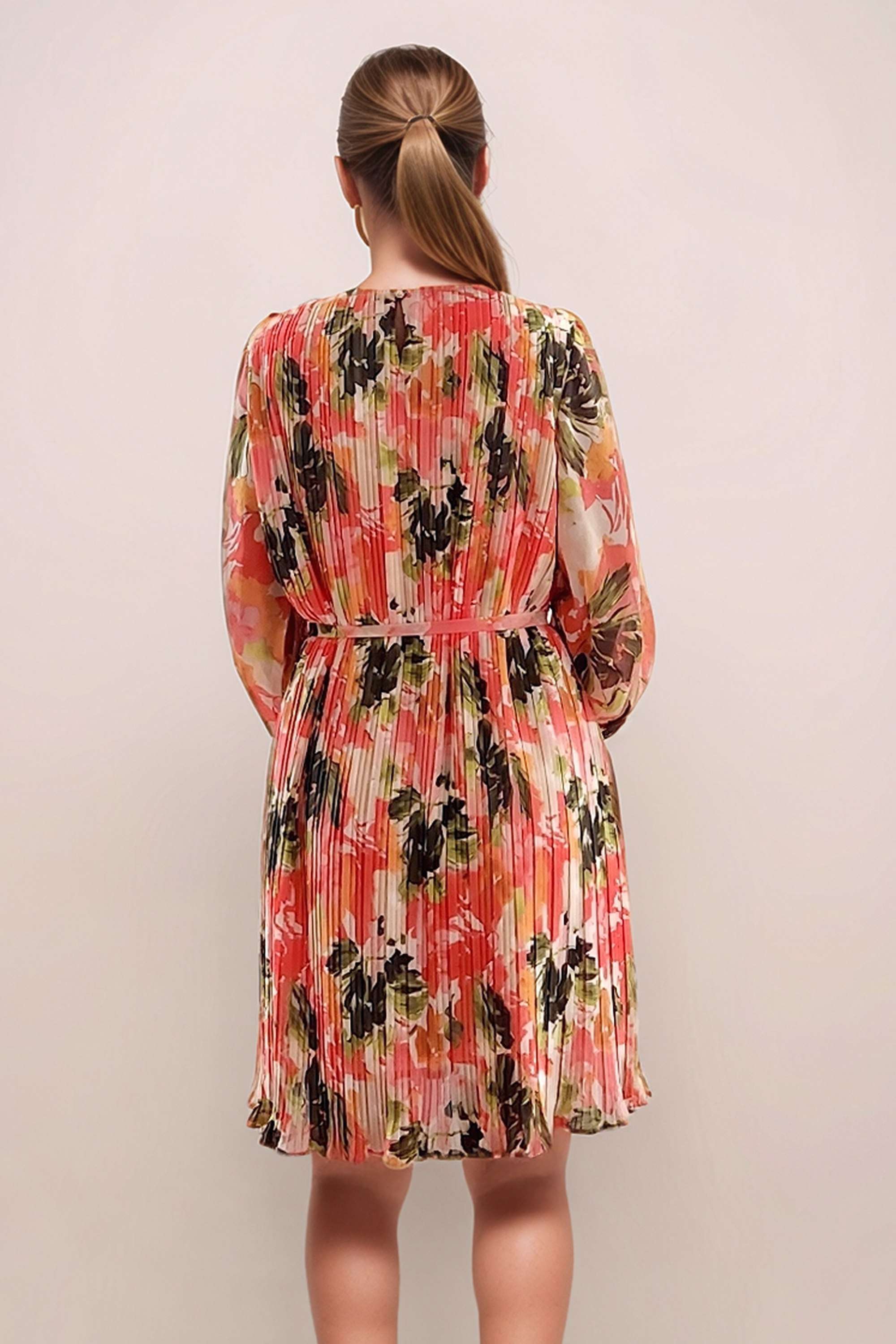 Floral-Round-Neck-Polyester-Women-s-Full-Sleeves-Short-Dress