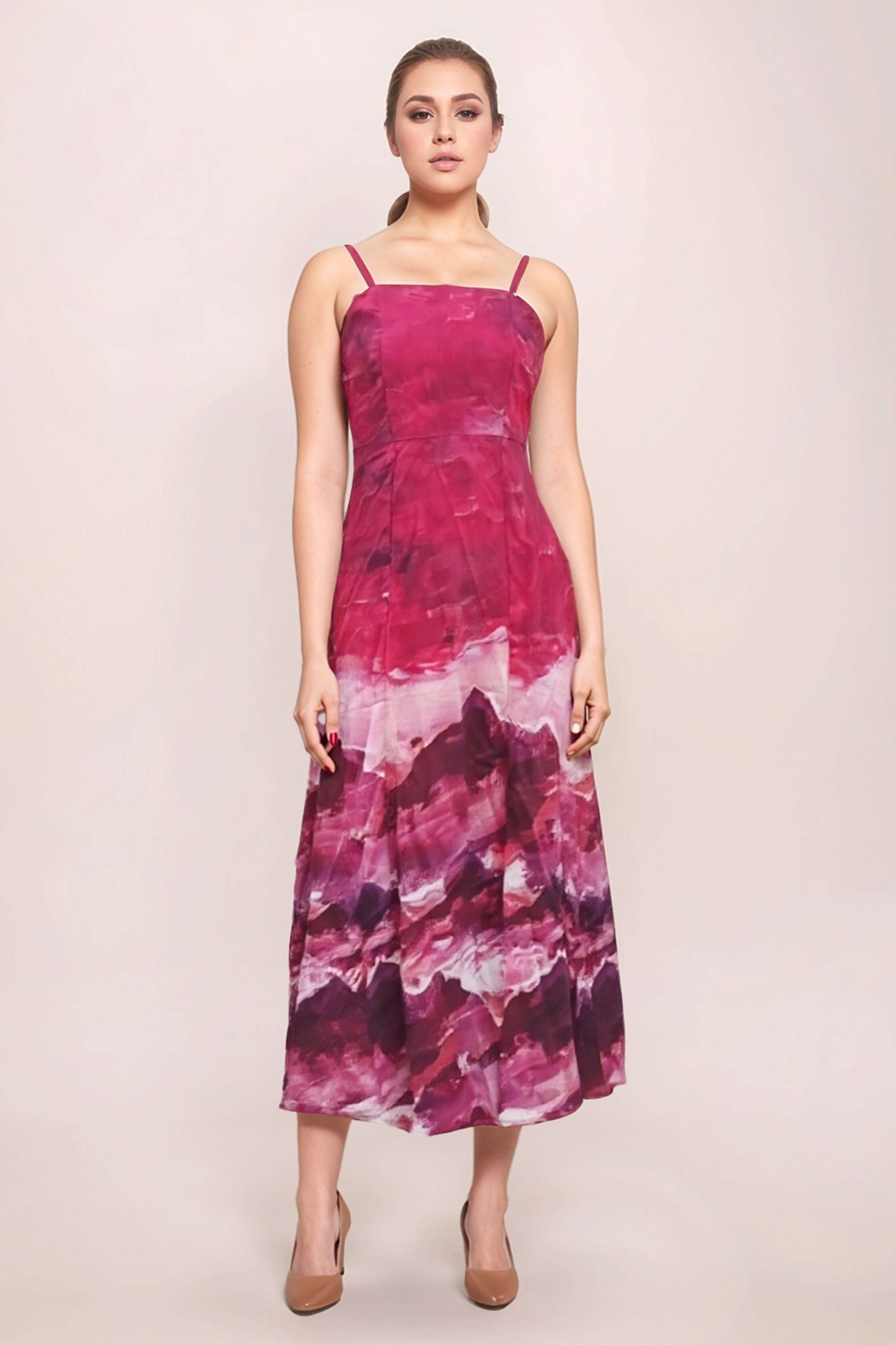 Abstract-Blended-Fabric-Square-Neck-Women-s-Dress