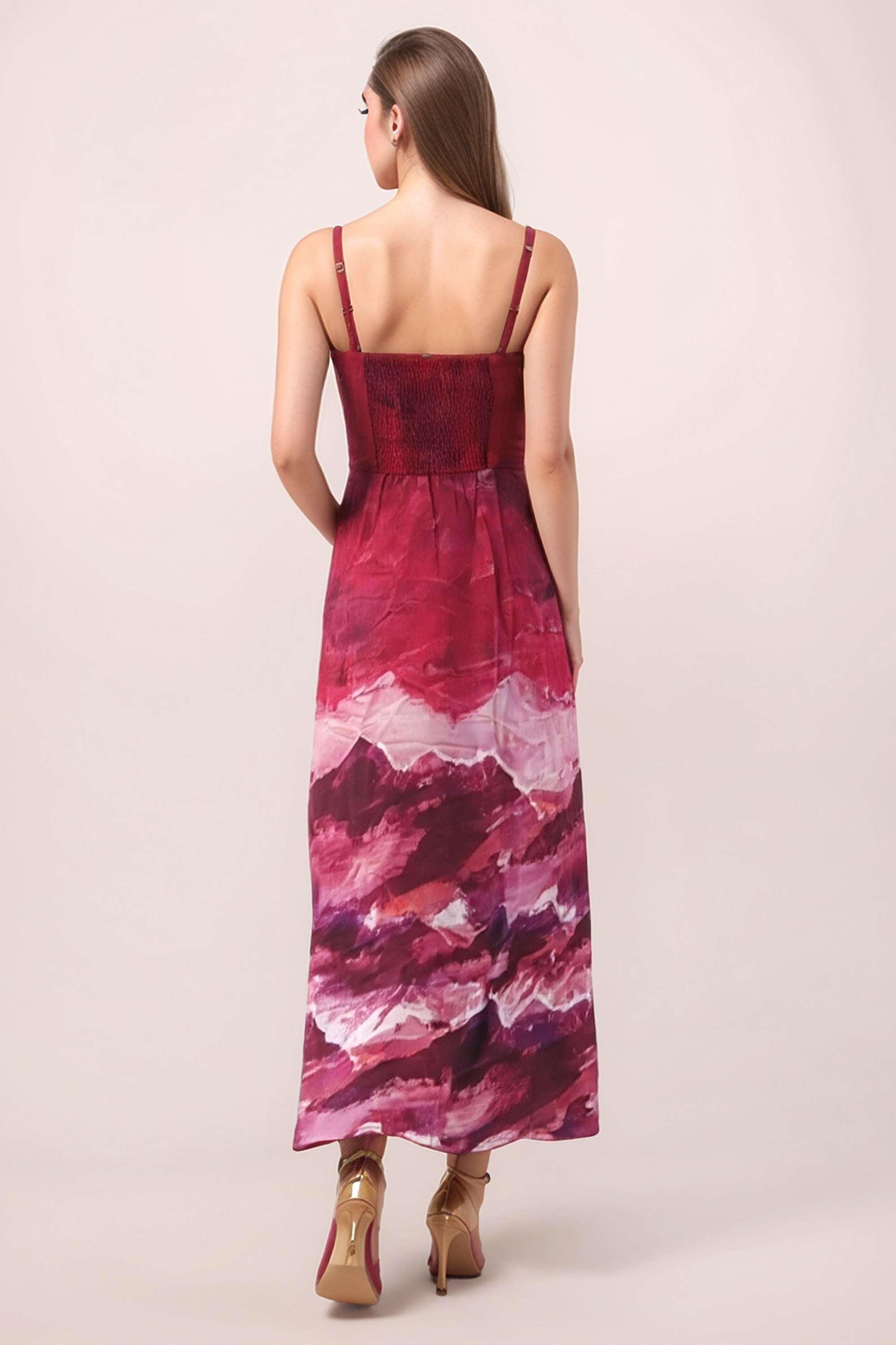 Abstract-Blended-Fabric-Square-Neck-Women-s-Dress