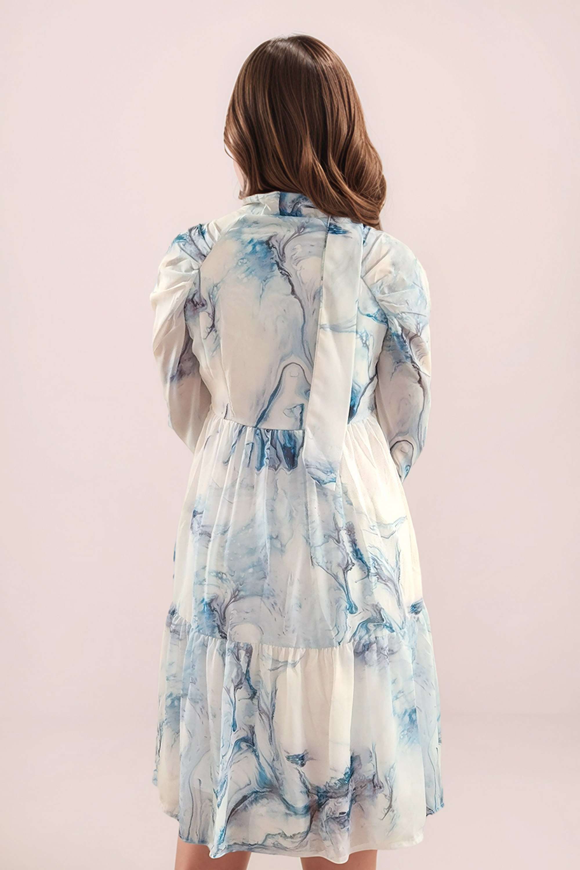 Abstract-Tie-Up-Neck-Polyester-Women-s-Full-Sleeves-Midi-Dress