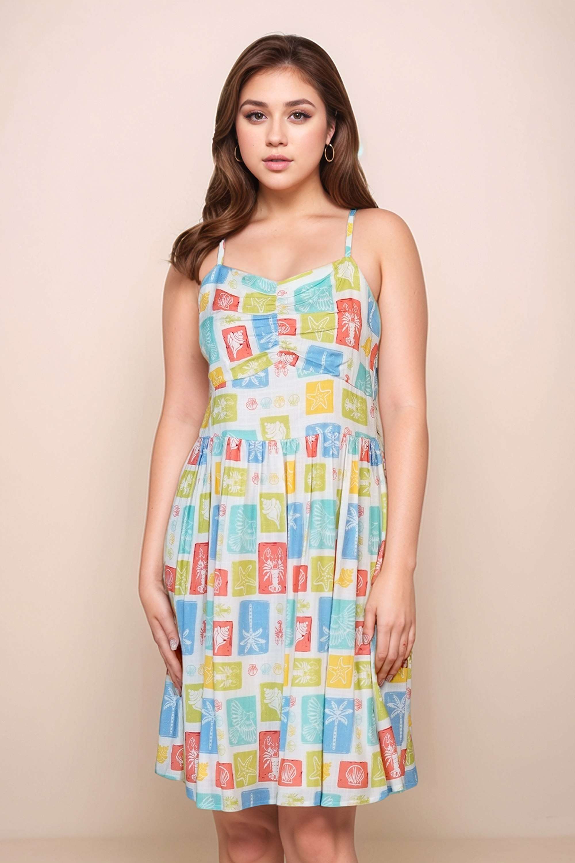 Abstract-Sweetheart-Neck-Viscose-Women-s-Sleeveless-Short-Dress