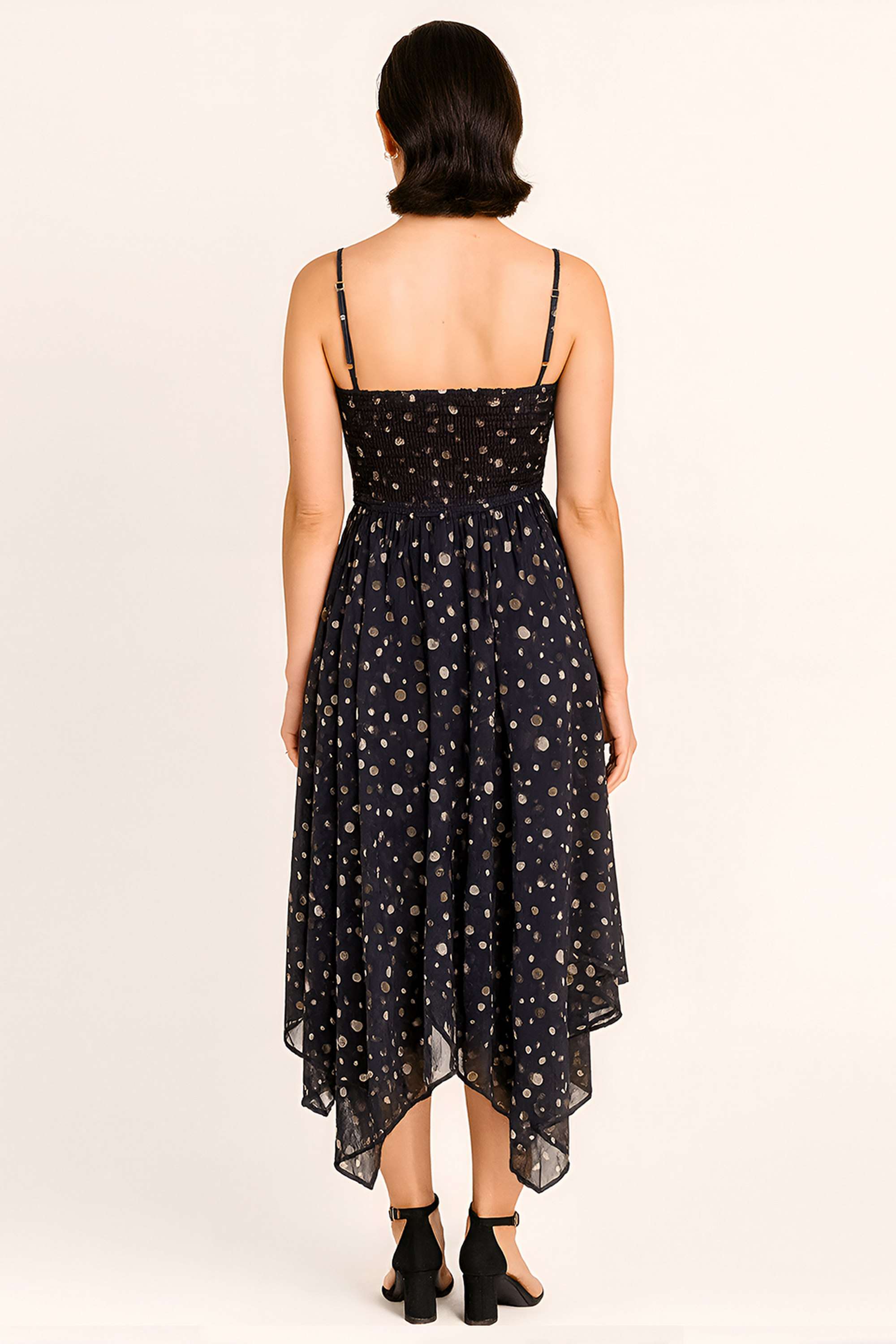 Polka-Dots-V-Neck-Polyester-Women-Dress