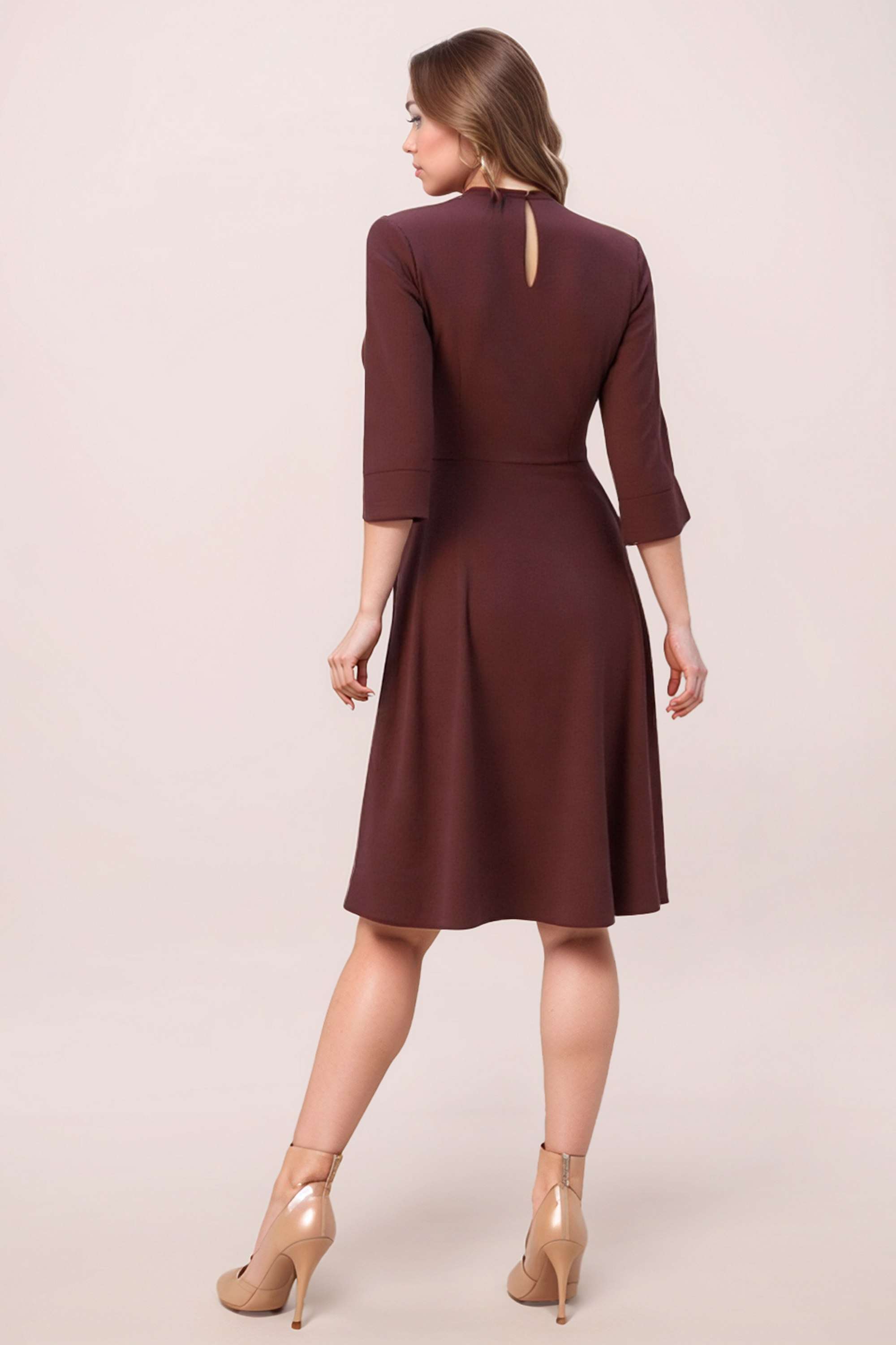 Solid-Round-Neck-Polyester-Women-Dress