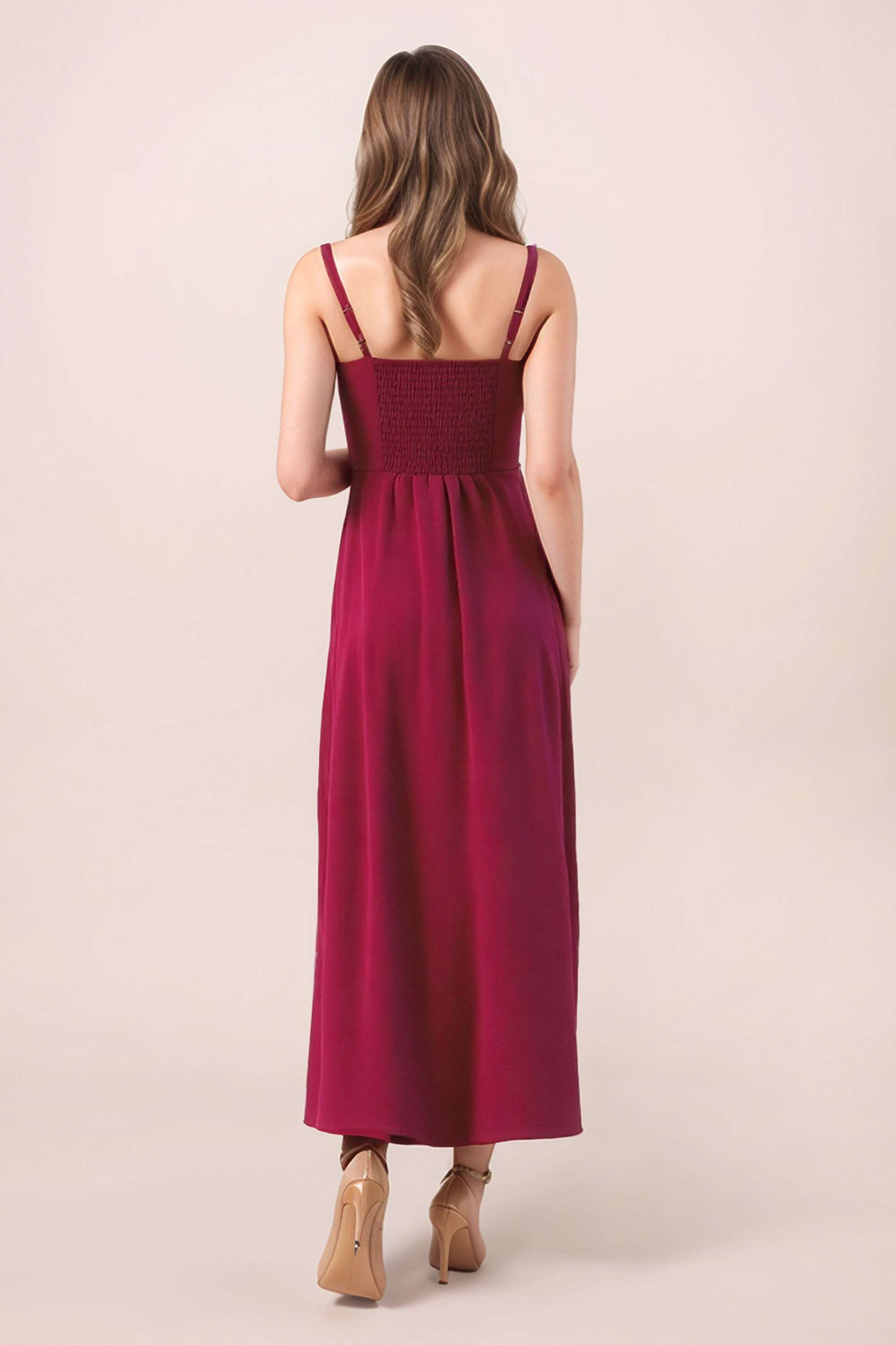 Solid-Polyester-Square-Neck-Women-s-Dress