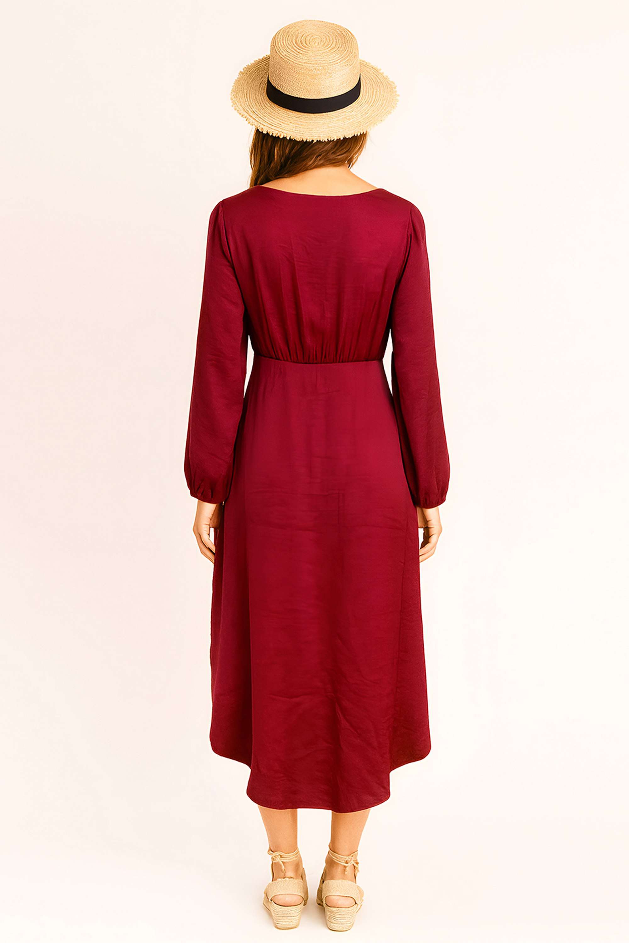 Solid-Polyester-Boat-Neck-Women-s-Dress