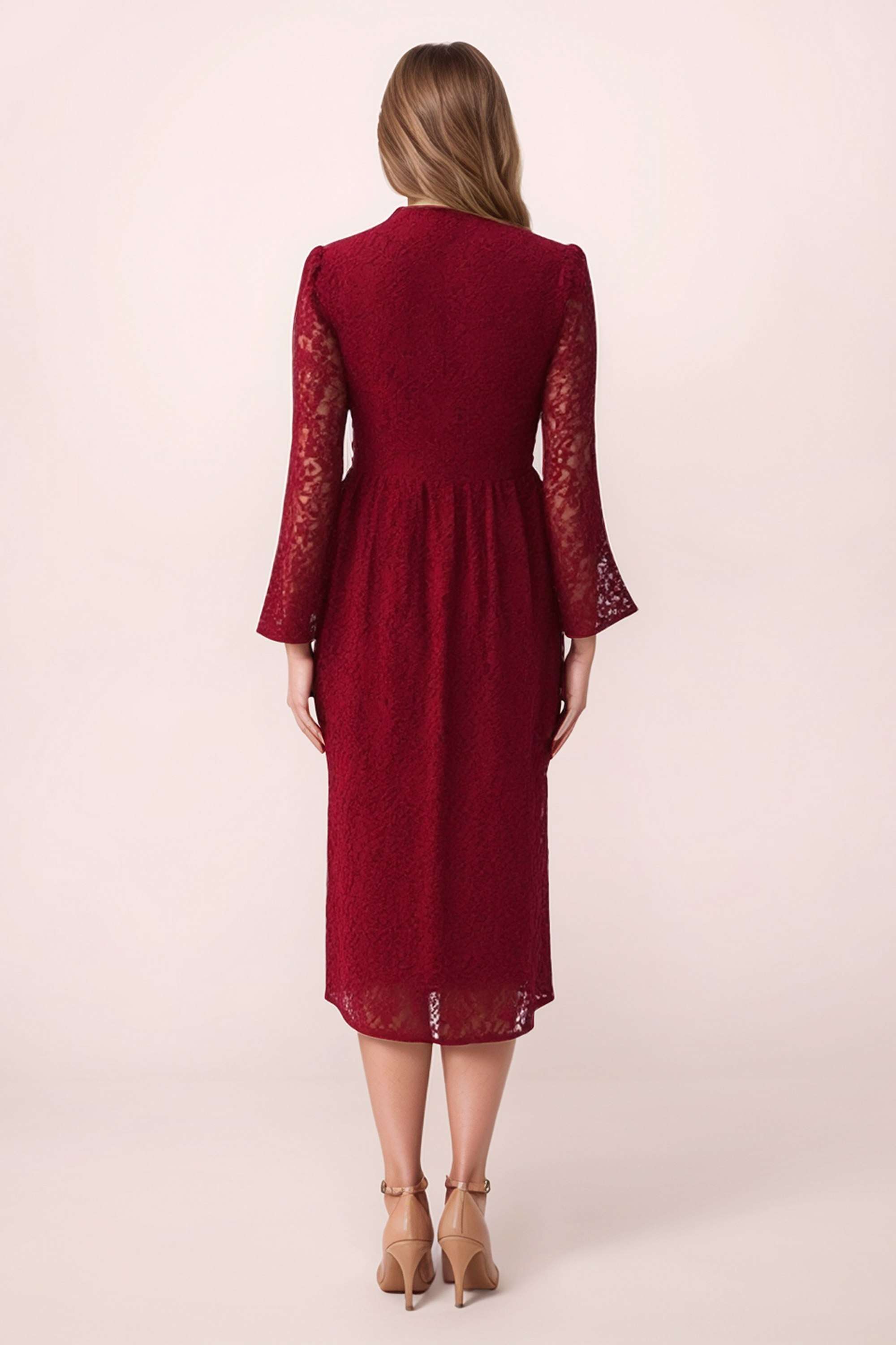 Solid-Round-Neck-Polyester-Women-Dress