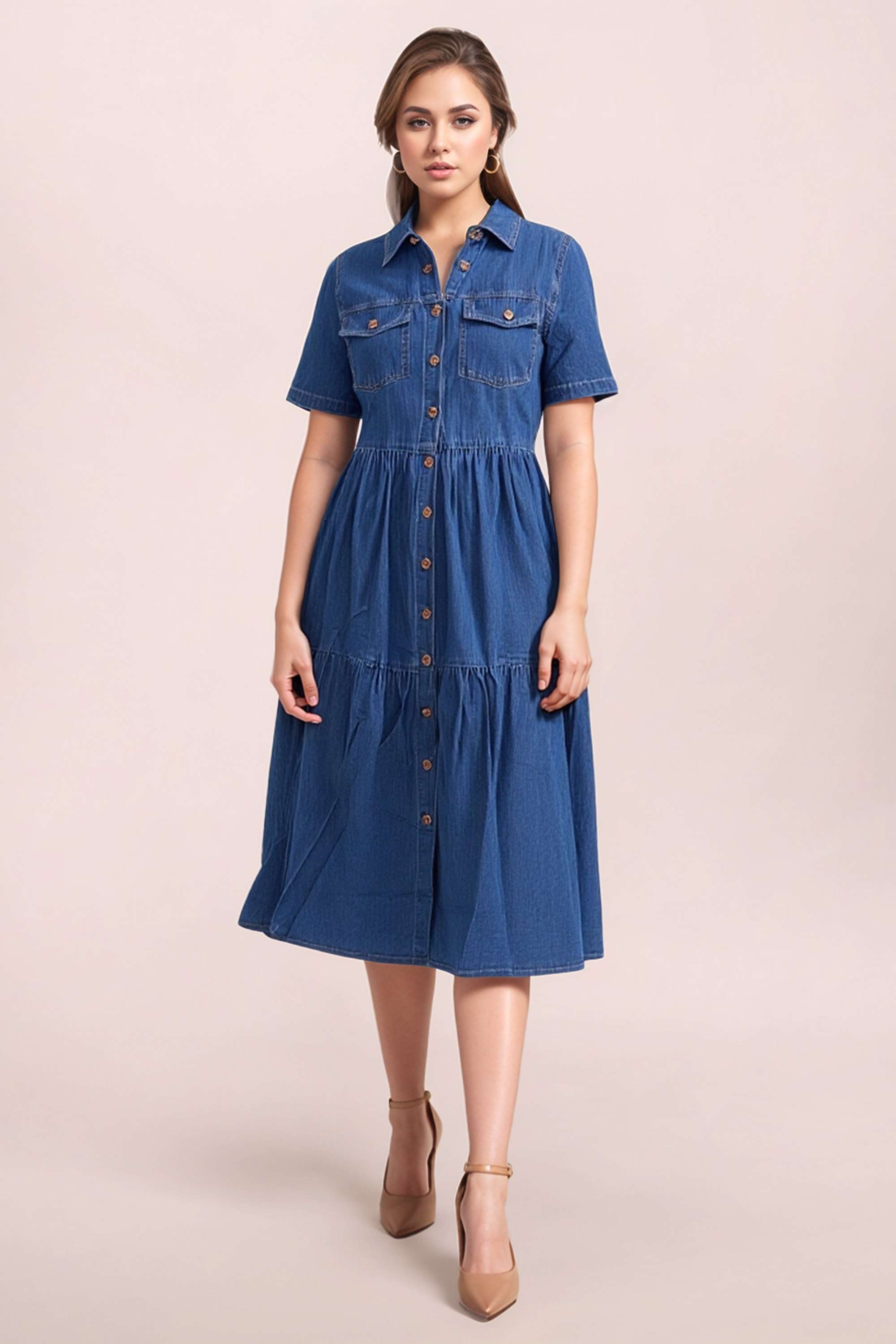 Solid-Cotton-Collared-Women-s-Dress