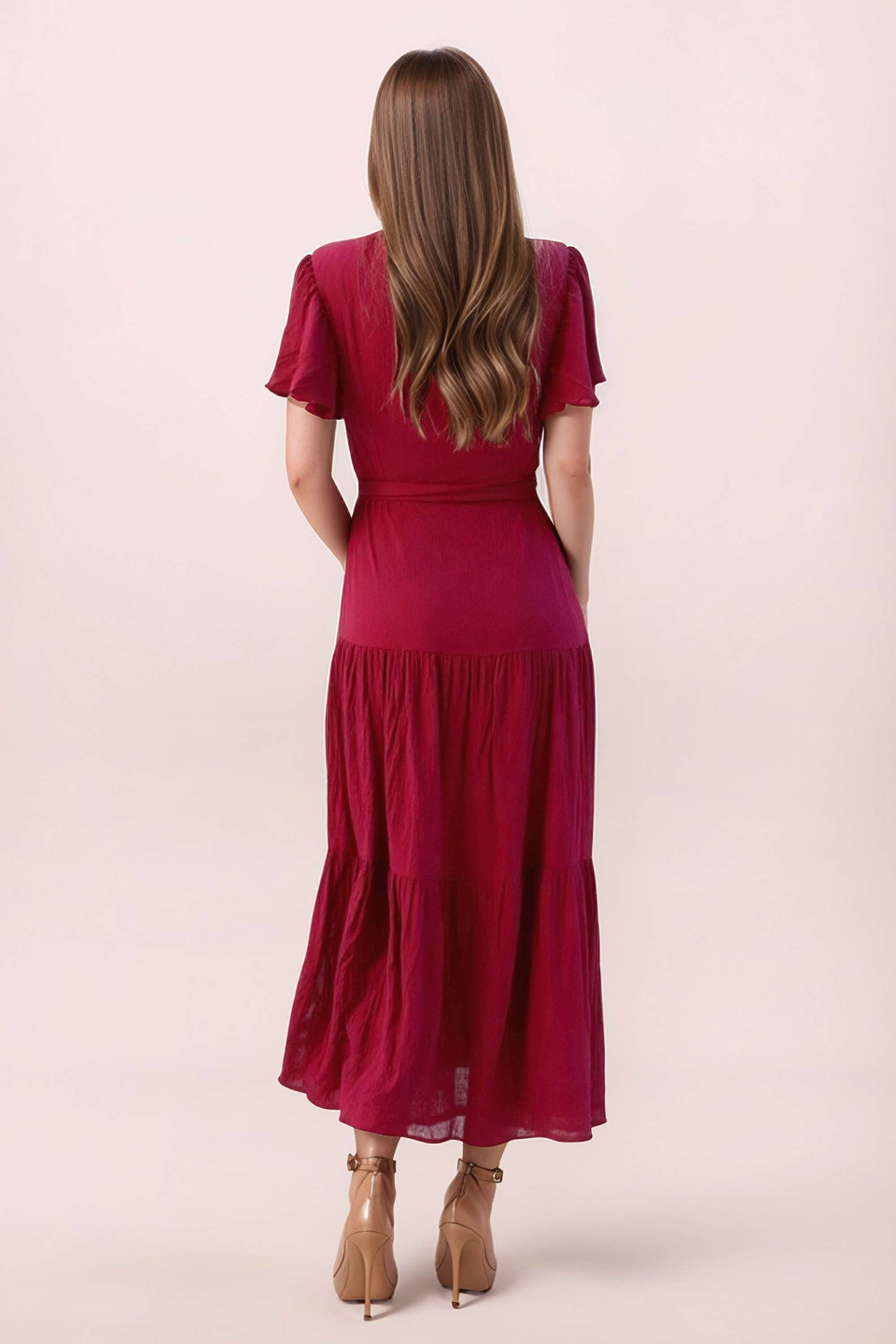 Solid-Viscose-V-Neck-Women-s-Dress