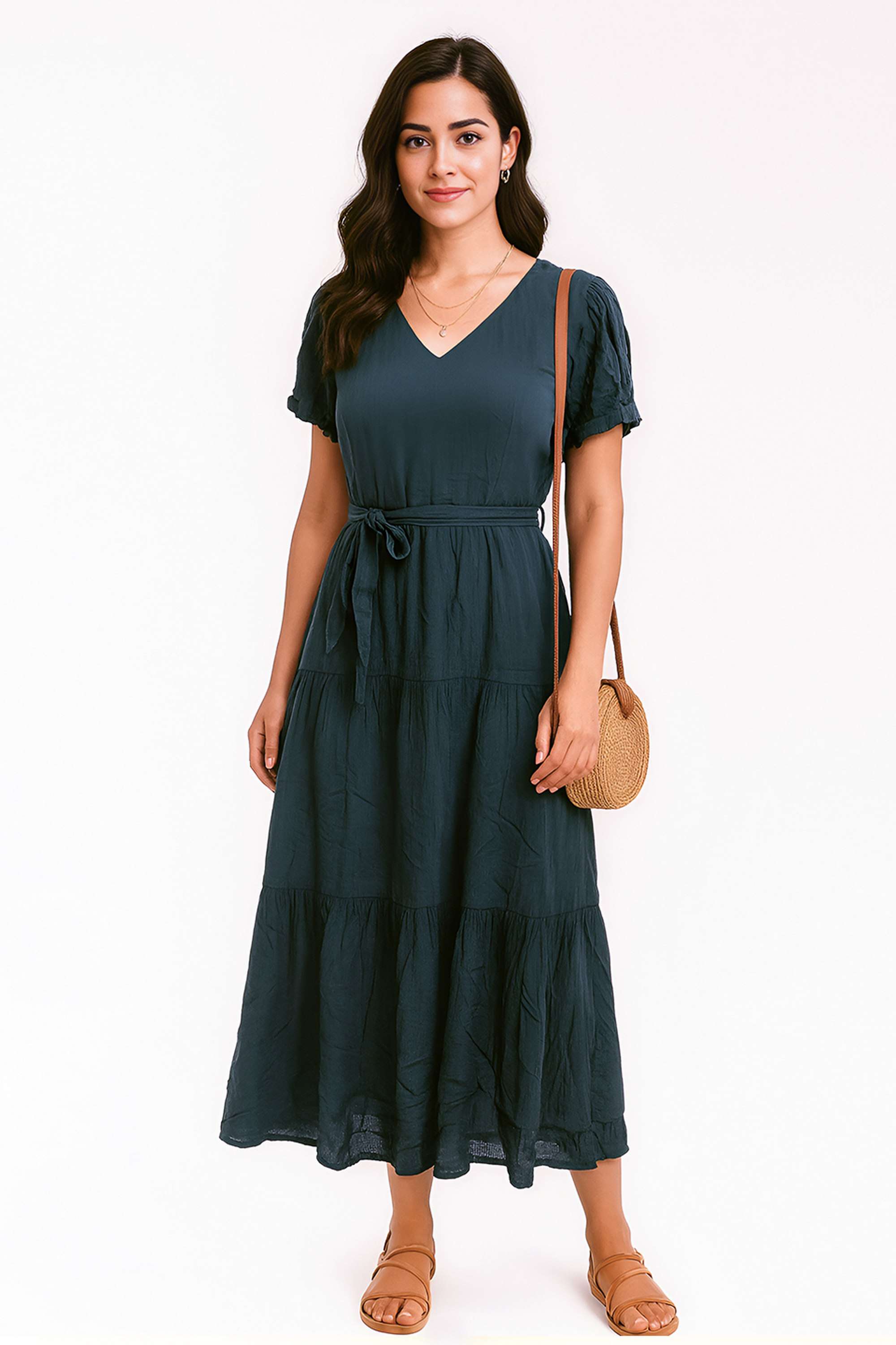 zink london Solid V-Neck Viscose Women Dress-picture-34