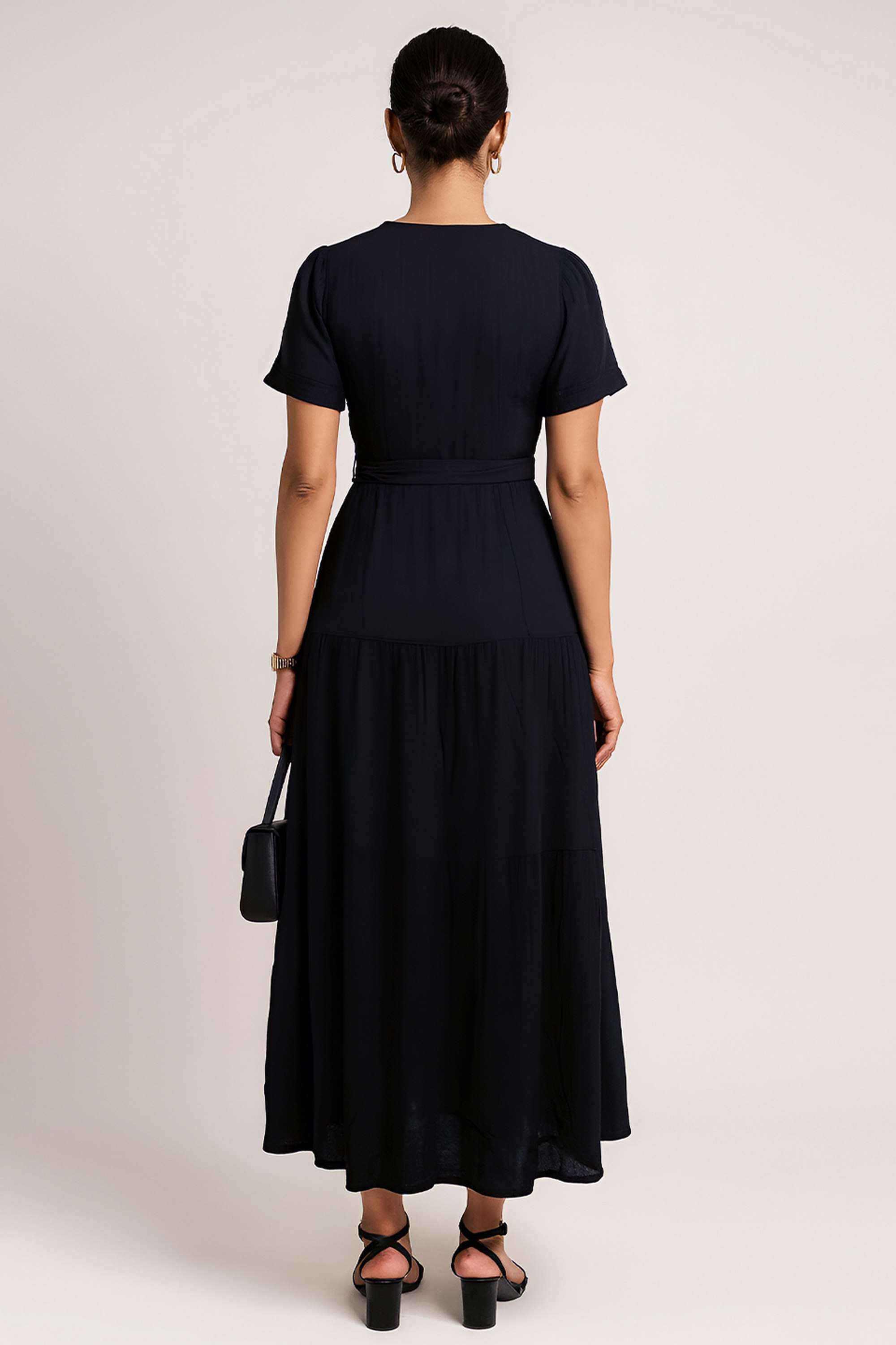 Solid-V-Neck-Viscose-Women-Dress