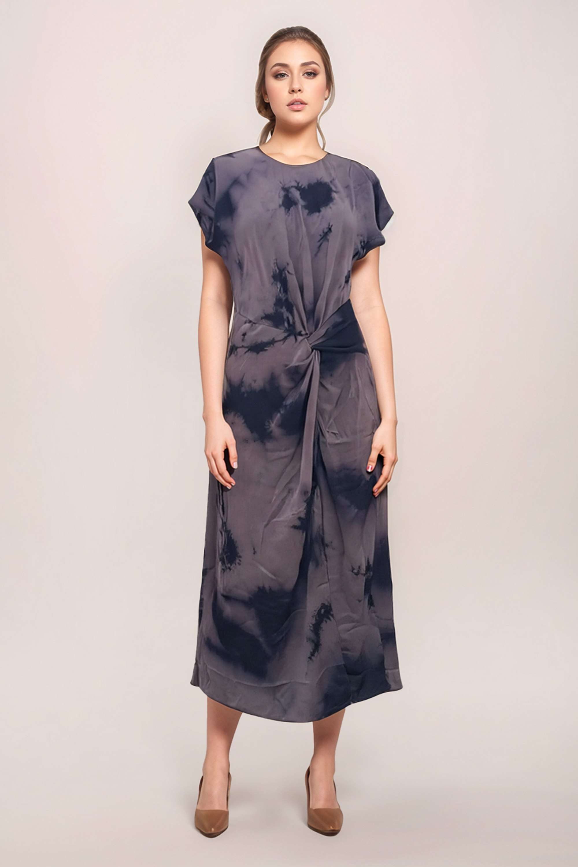 Abstract-Polyester-Round-Neck-Women-s-Dress
