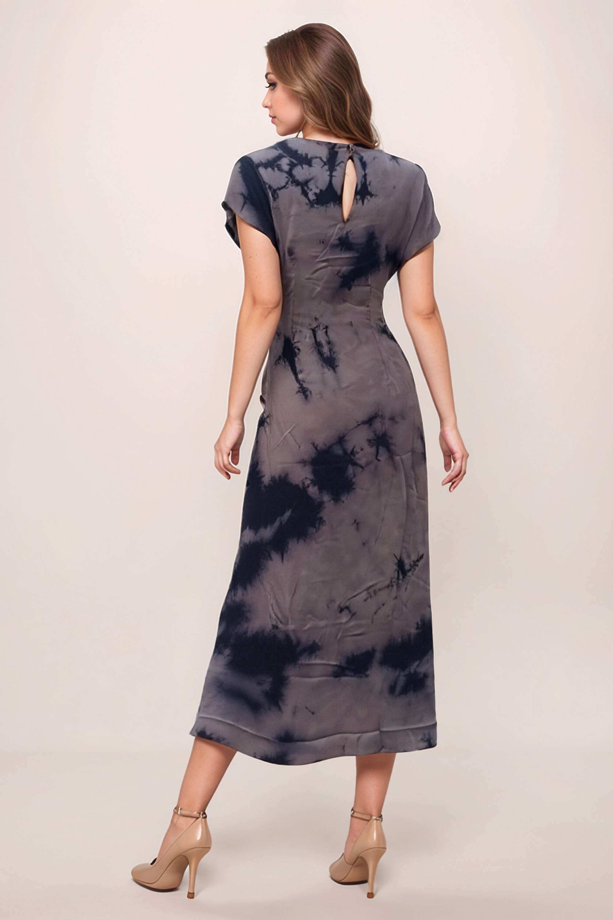 Abstract-Polyester-Round-Neck-Women-s-Dress