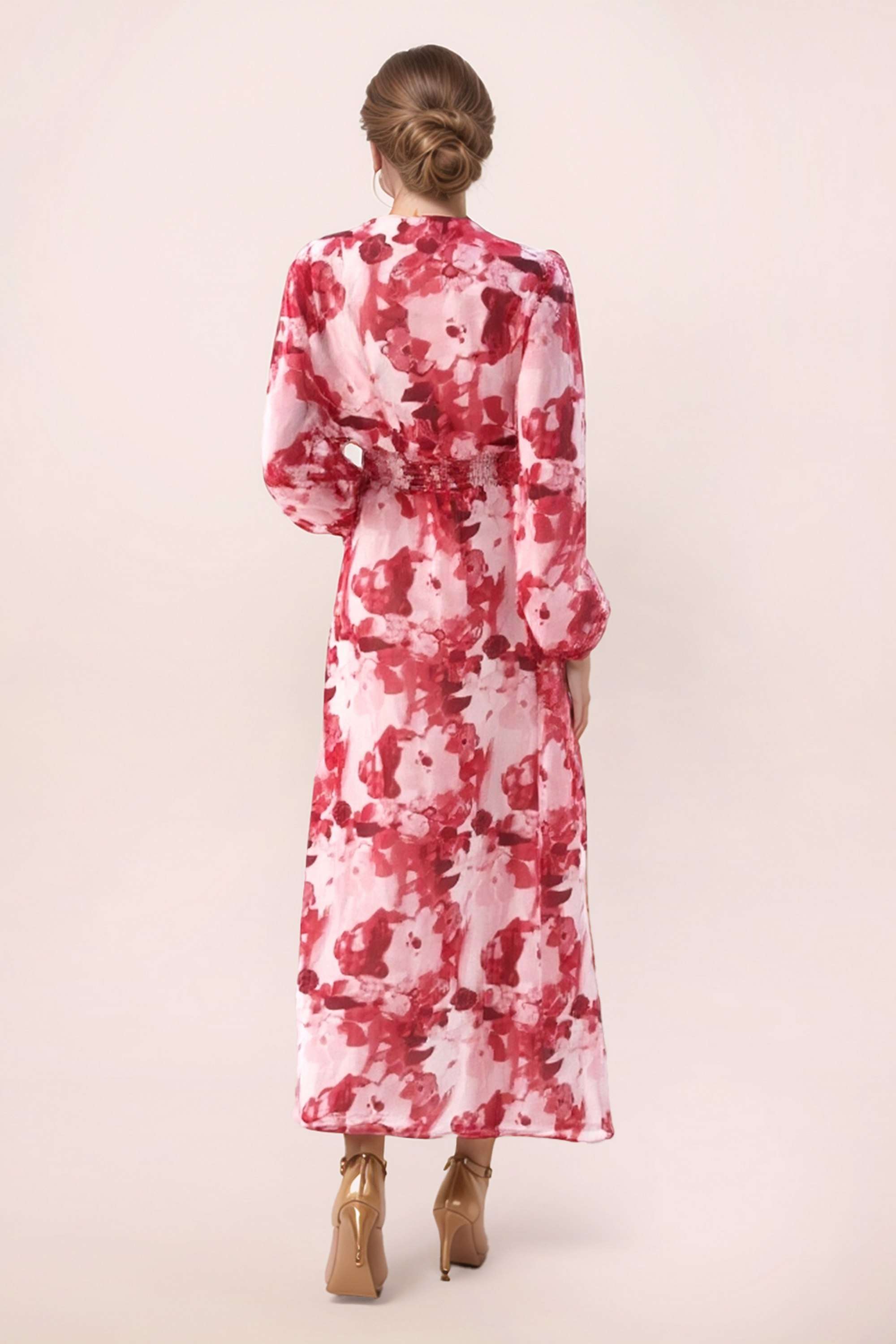 Floral-Polyester-V-Neck-Women-s-Dress