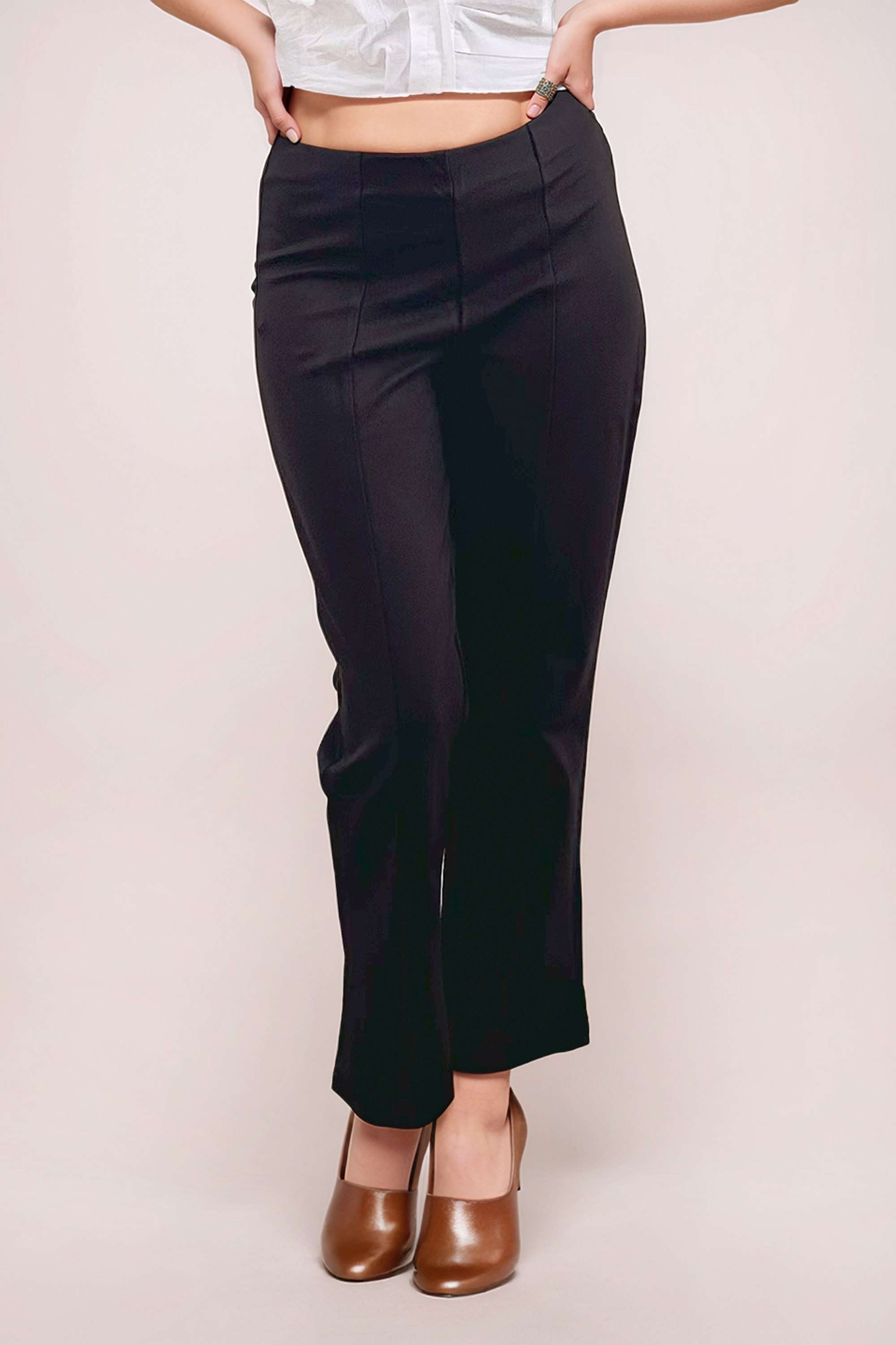 Solid-Regular-Fit-Blended-Fabric-Women-Casual-Wear-Trousers