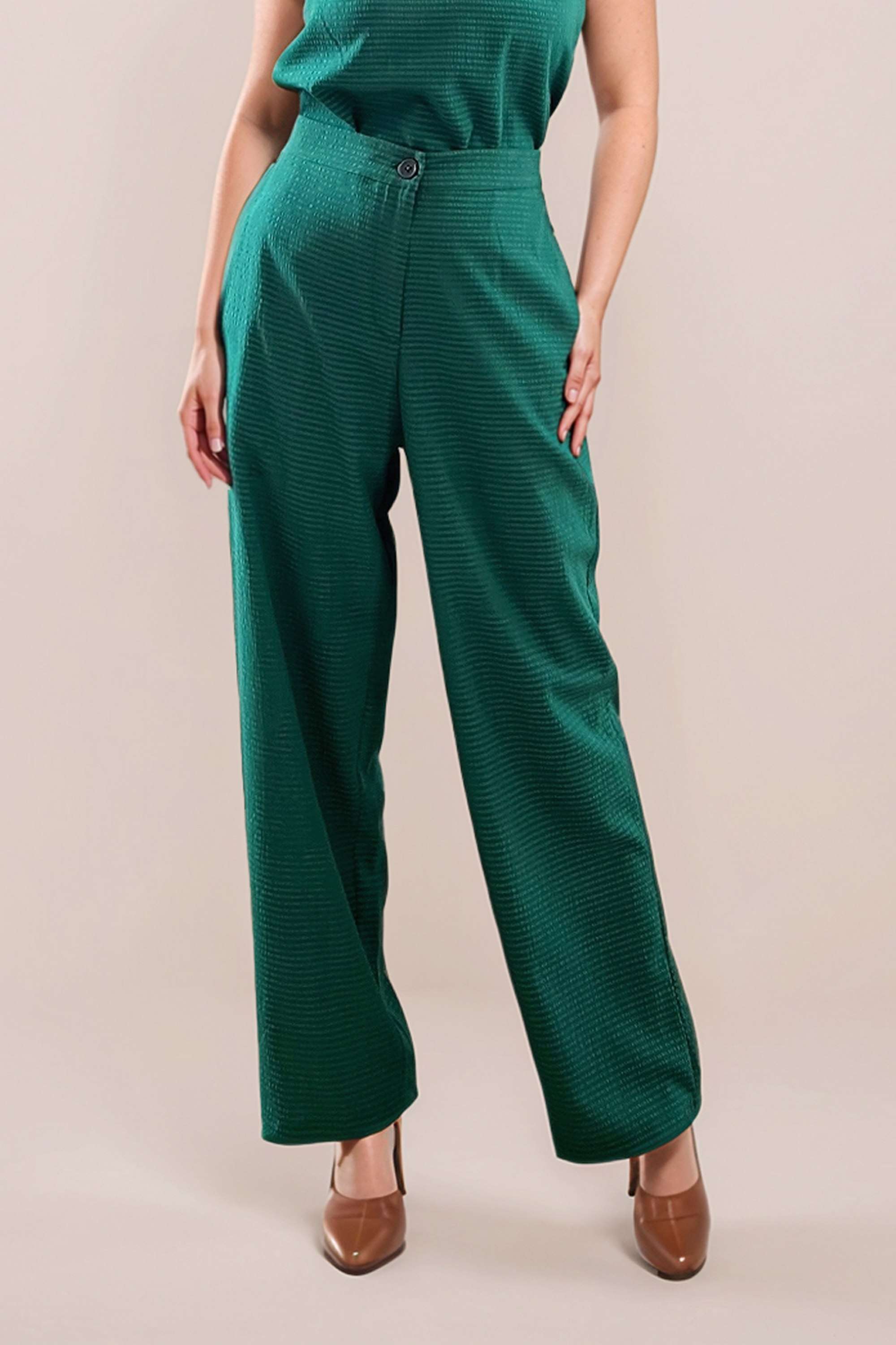 Textured-Relaxed-Fit-Polyester-Women-s-Casual-Wear-Trousers