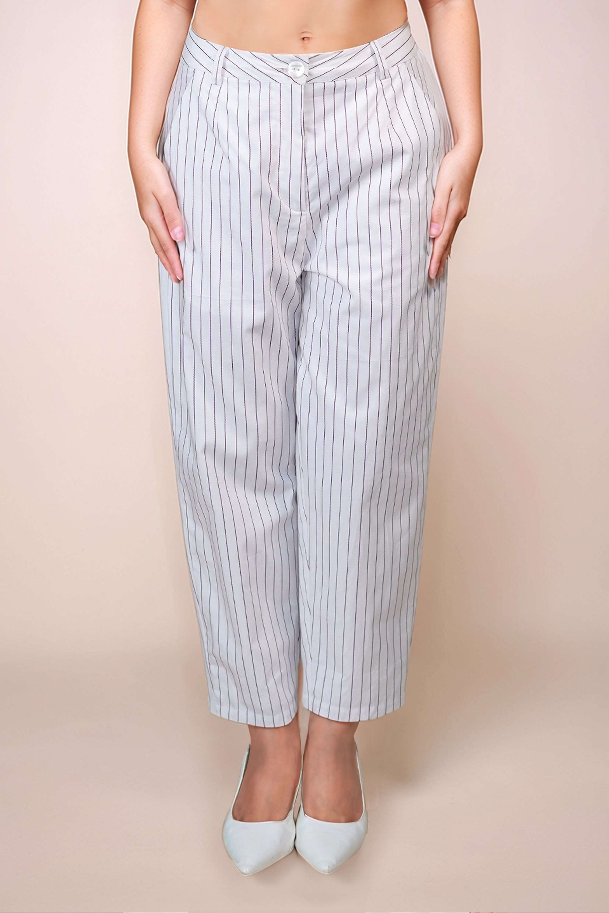 Stripes Straight Fit Cotton Women's Casual Wear Trousers-image-1
