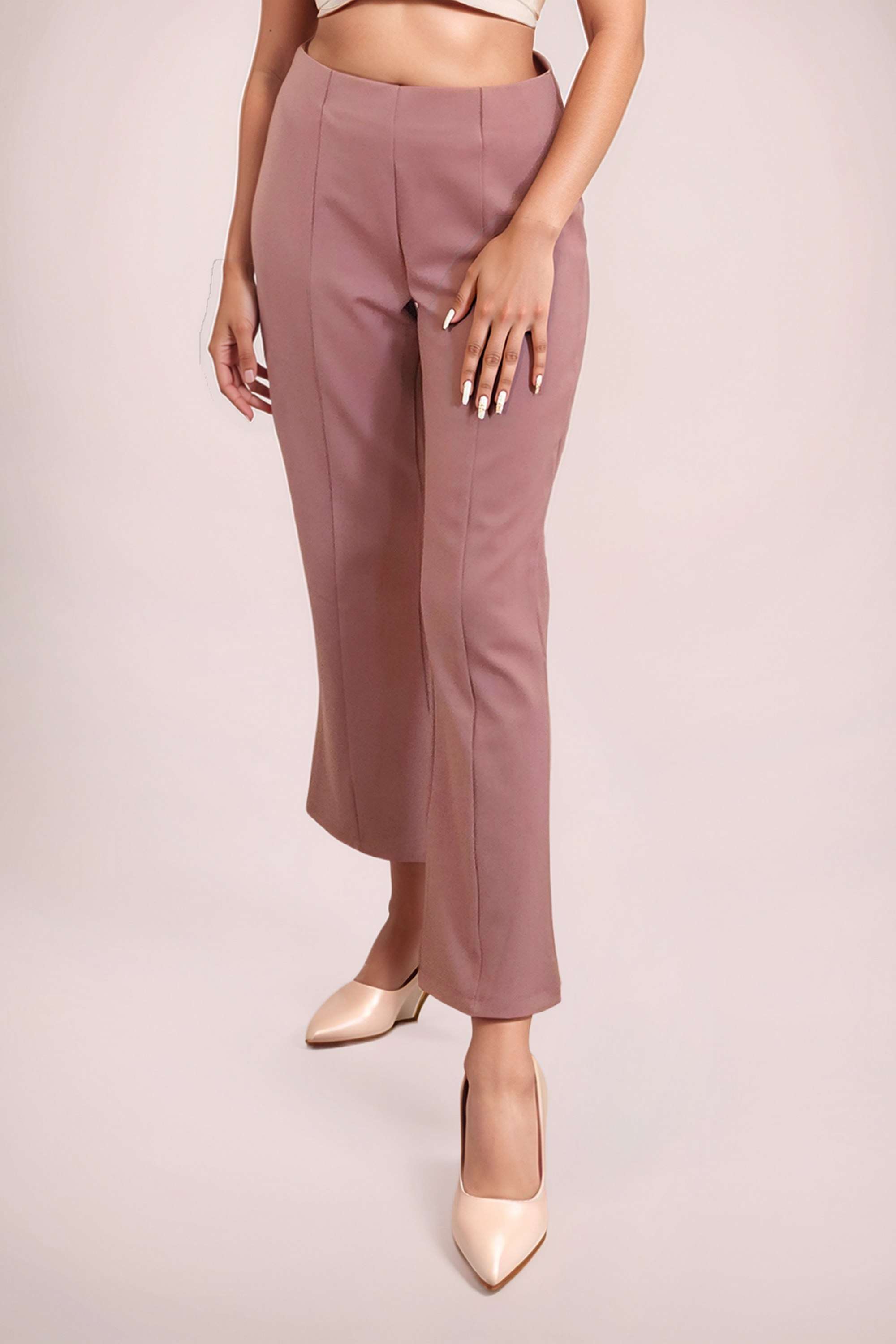 Solid-Regular-Fit-Blended-Fabric-Women-Casual-Wear-Trousers