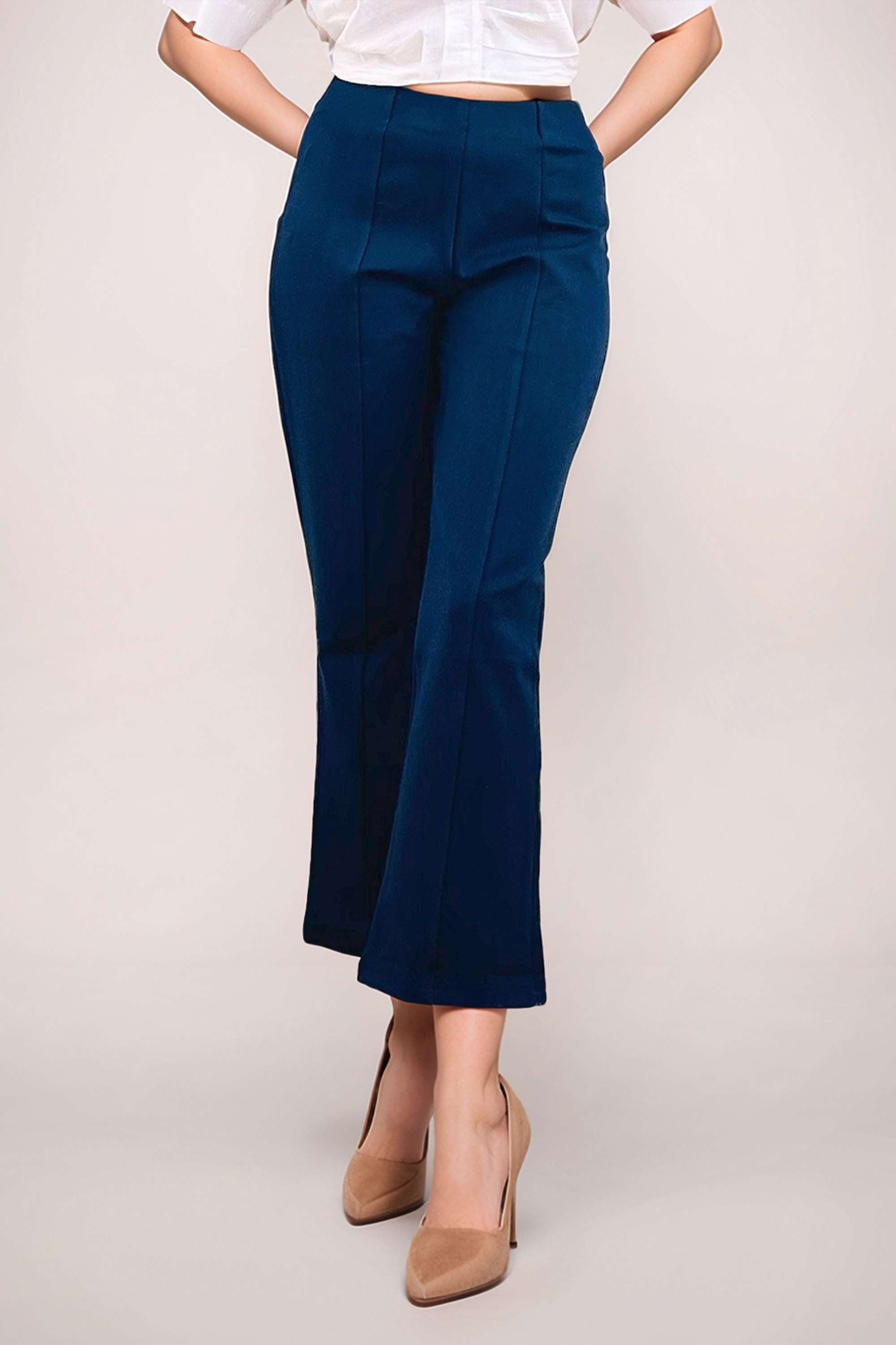 Solid-Regular-Fit-Blended-Fabric-Women-Casual-Wear-Trousers