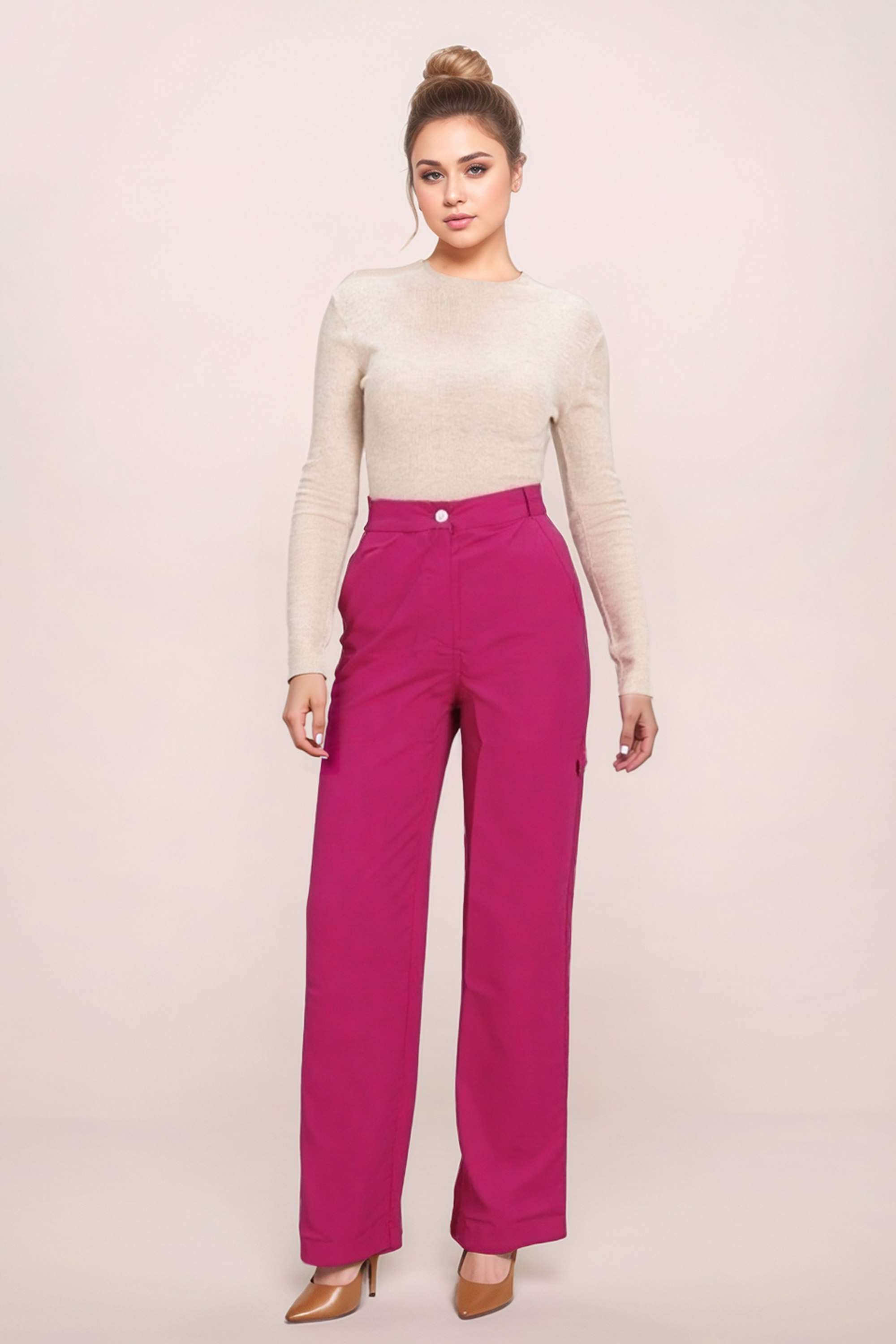 Solid-Regular-Fit-Polyester-Women-s-Casual-Wear-Trousers