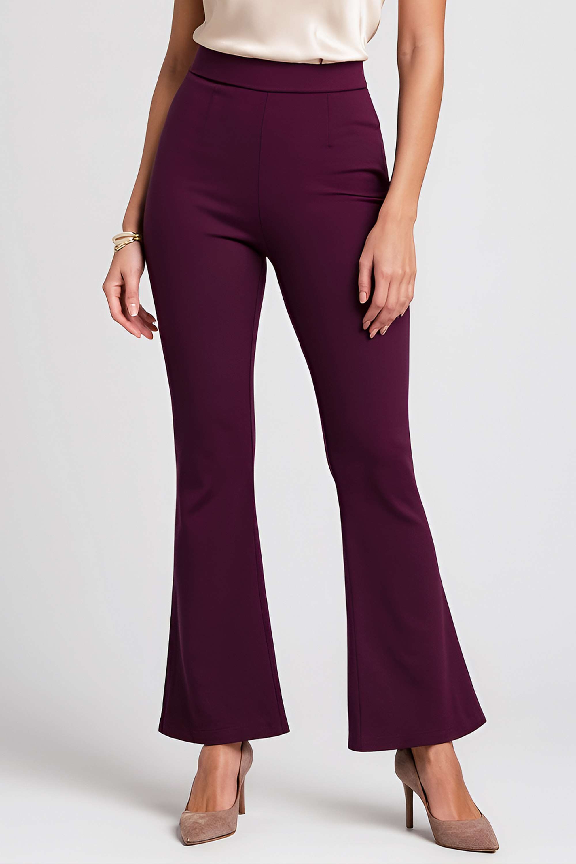 Solid-Straight-Fit-Blended-Fabric-Women-s-Casual-Wear-Trousers