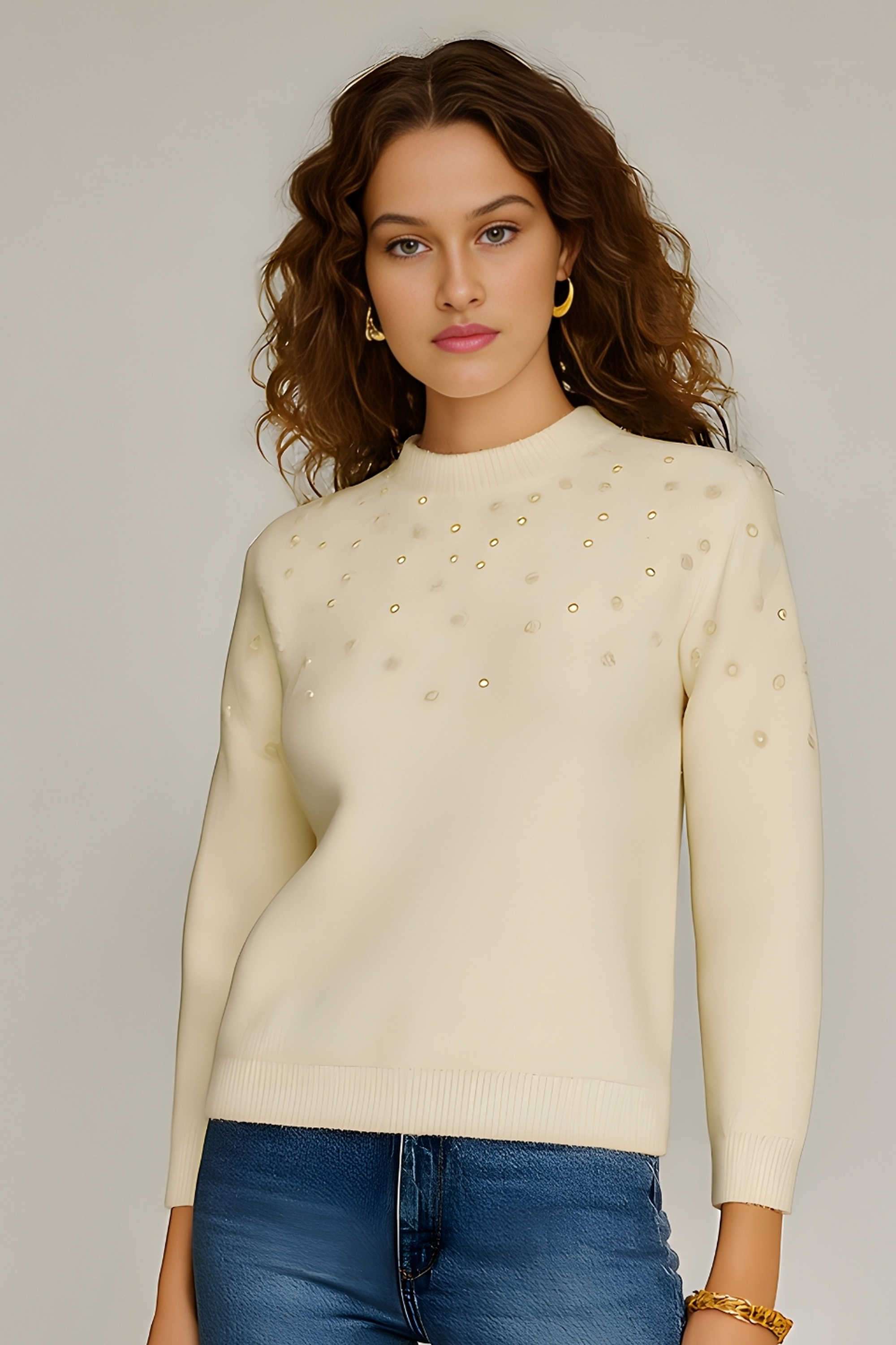 Embellished-Blended-Fabric-Women-s-Winter-Wear-Sweater