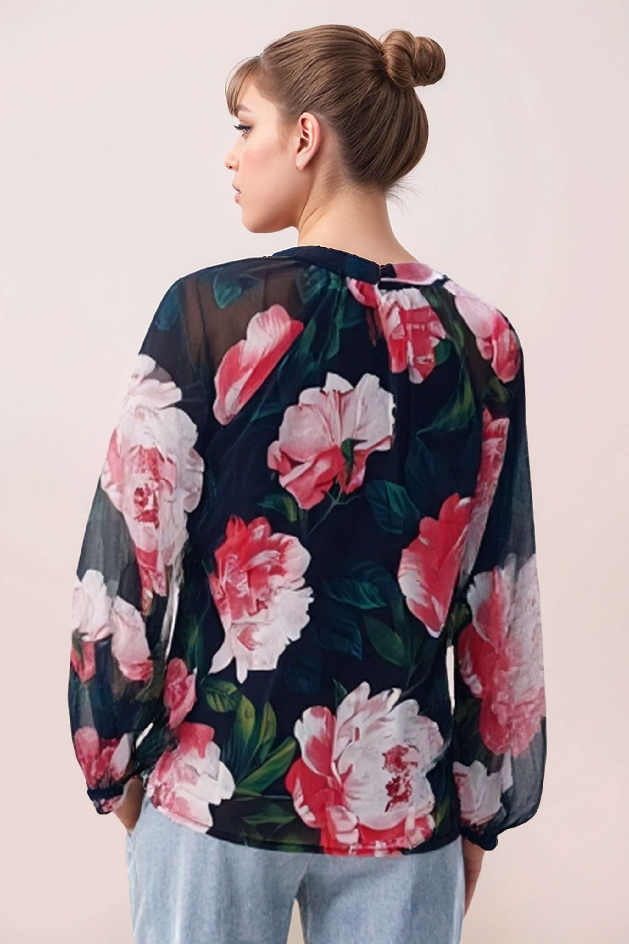 Floral-Polyester-Round-Neck-Women-s-Top