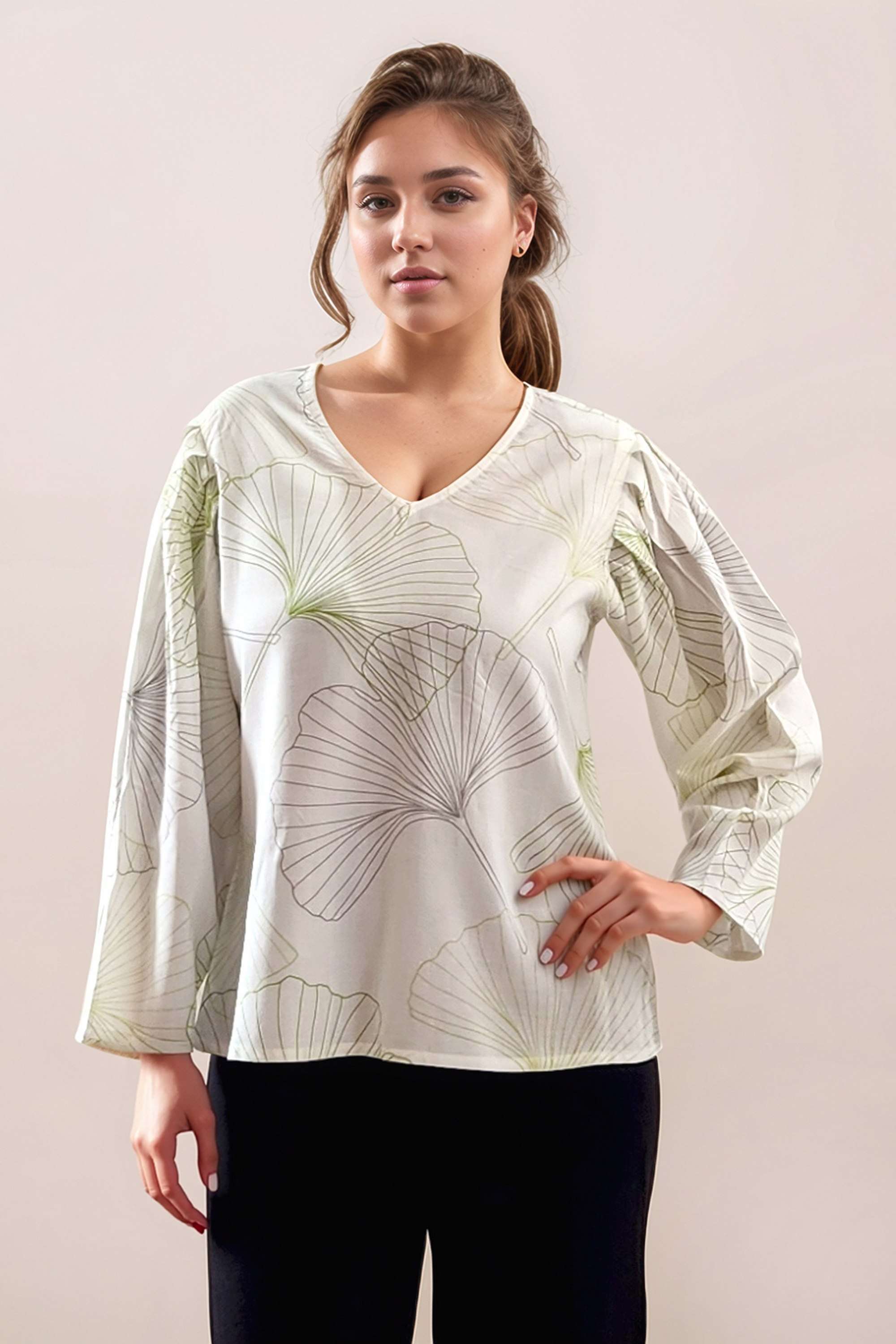 Printed-Rayon-V-Neck-Women-s-Top