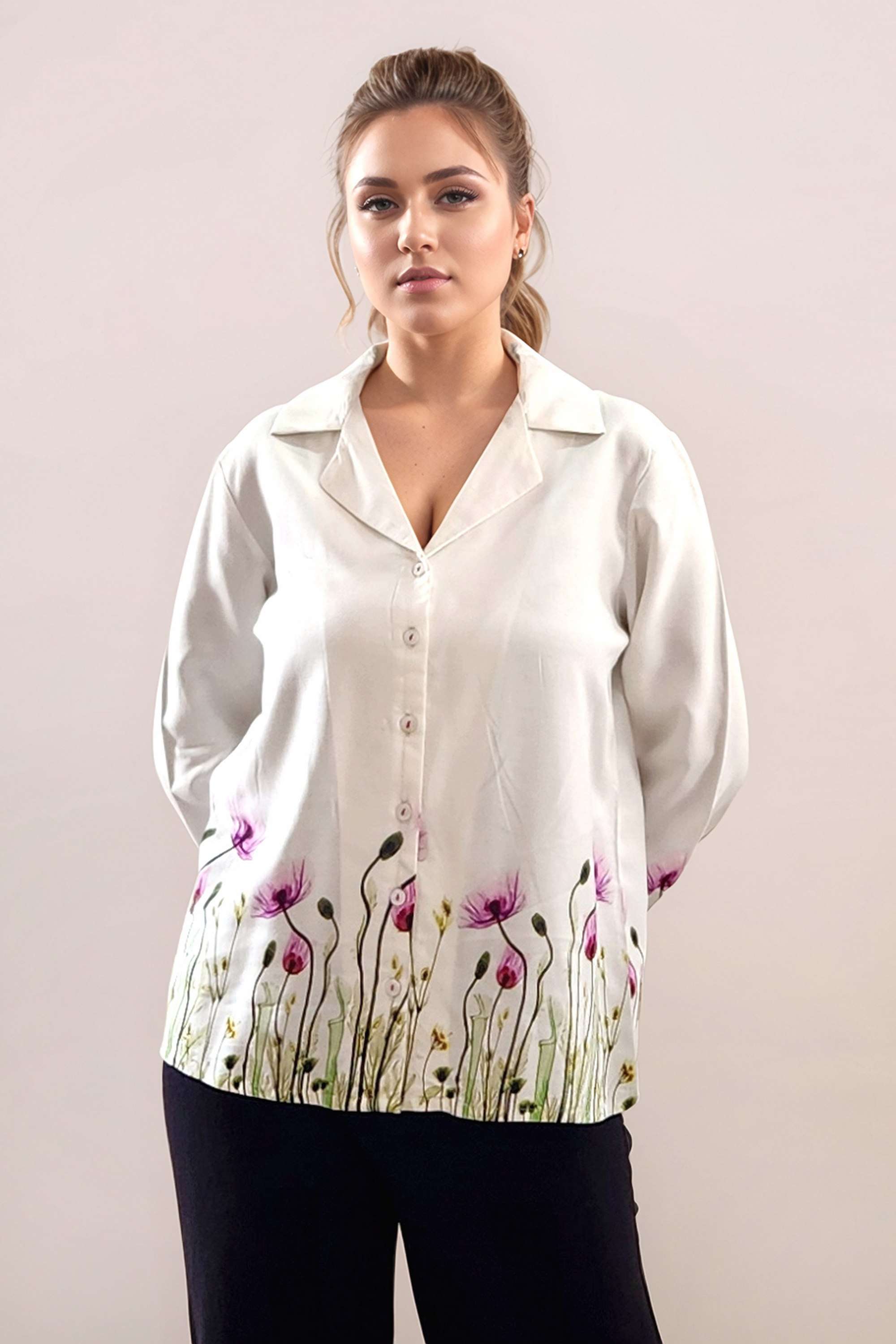 Printed-V-Neck-Rayon-Women-s-Casual-Wear-Shirt