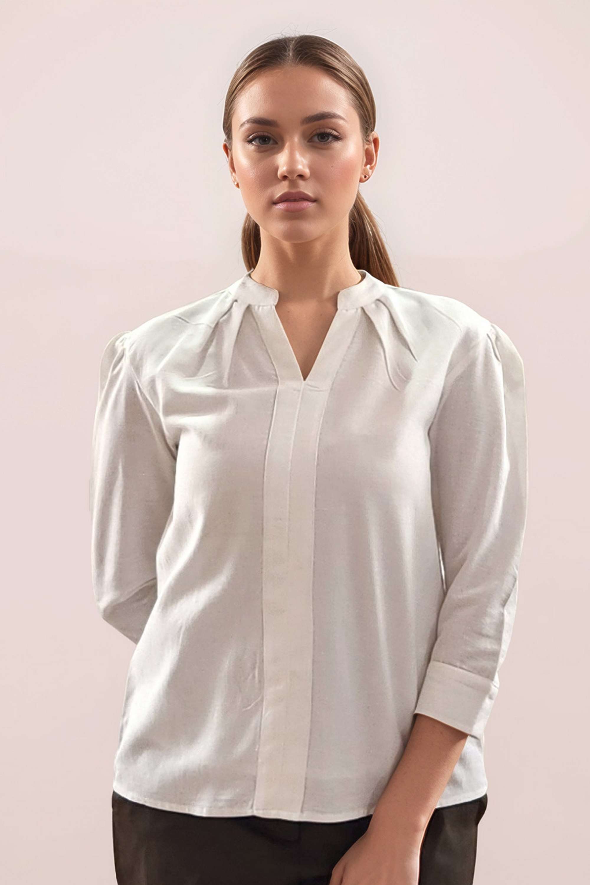 Solid-Cotton-Collared-Women-s-Top