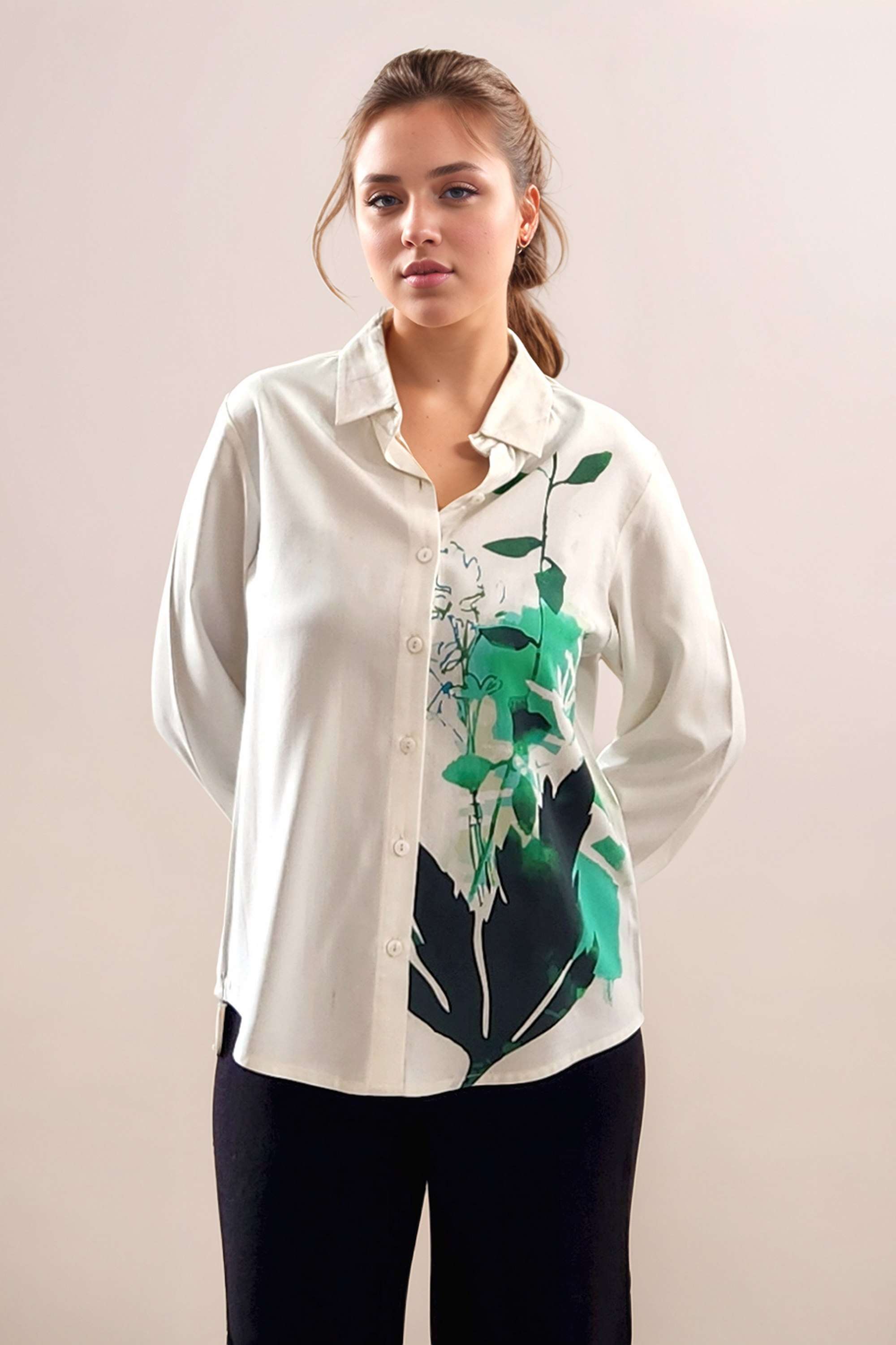 Printed-V-Neck-Rayon-Women-s-Casual-Wear-Shirt