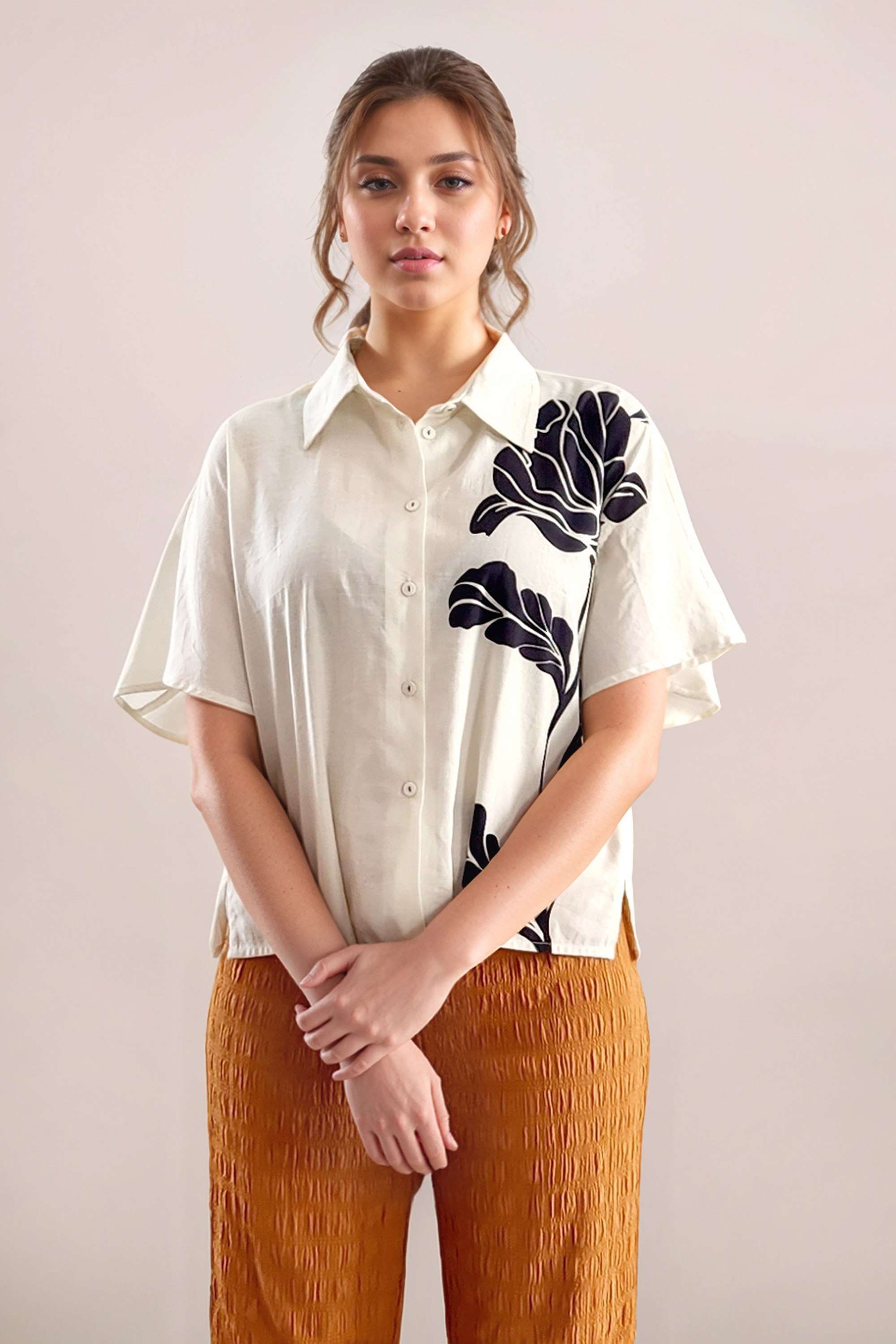 Floral-Rayon-Collared-Women-s-Top