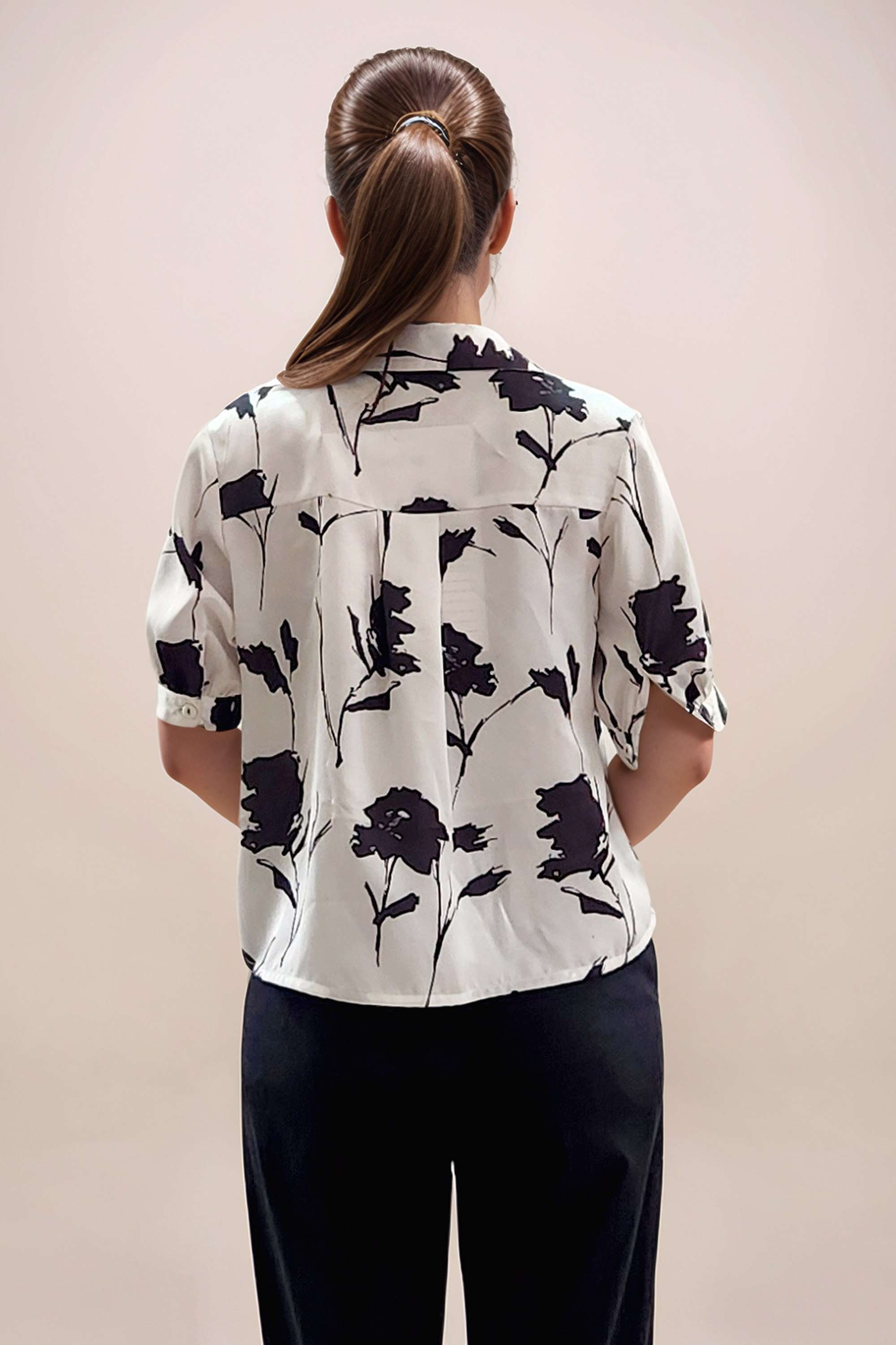Floral-Polyester-Collared-Women-s-Top