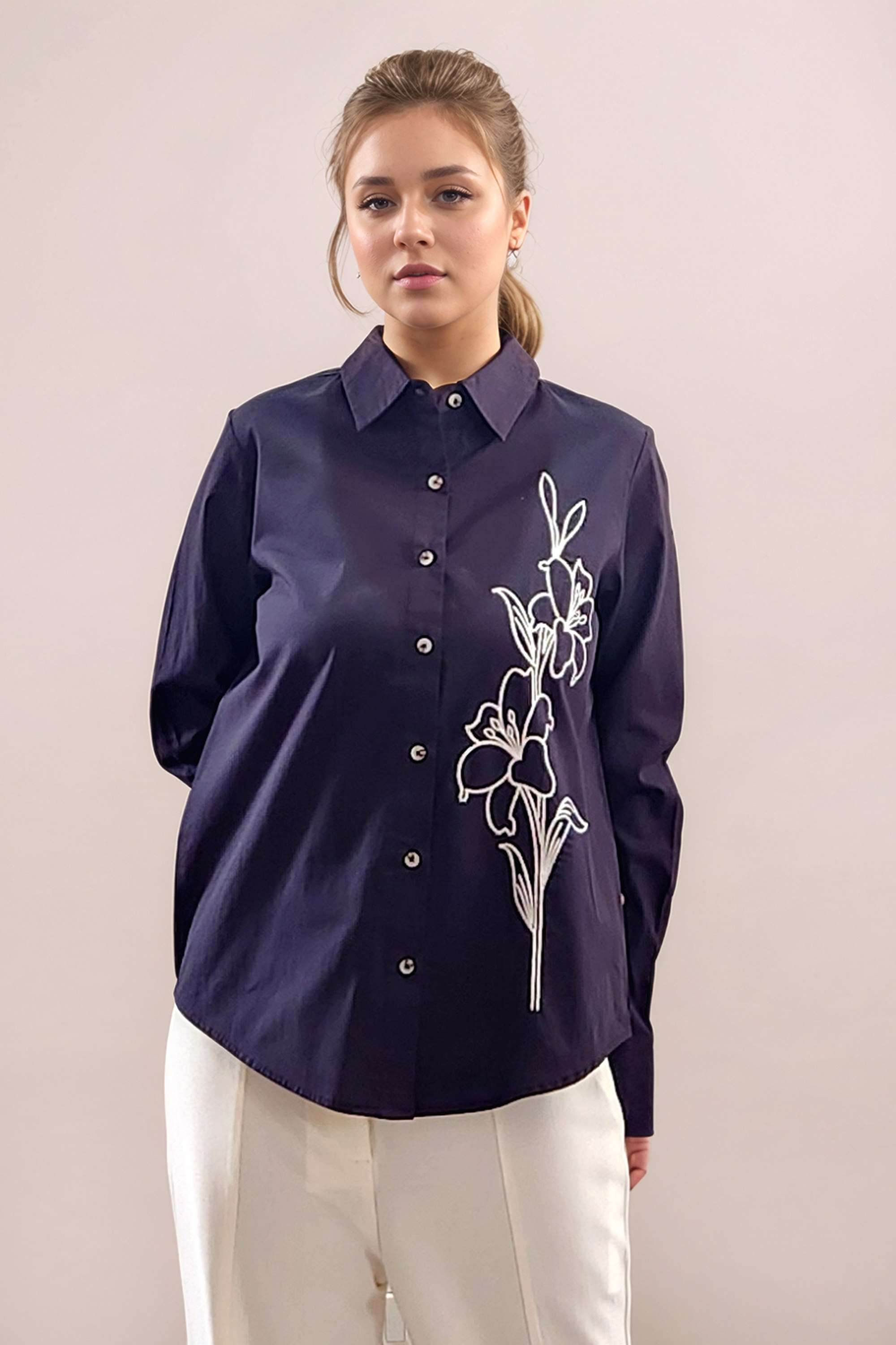 Embroidered-Collared-Cotton-Women-s-Casual-Wear-Shirt