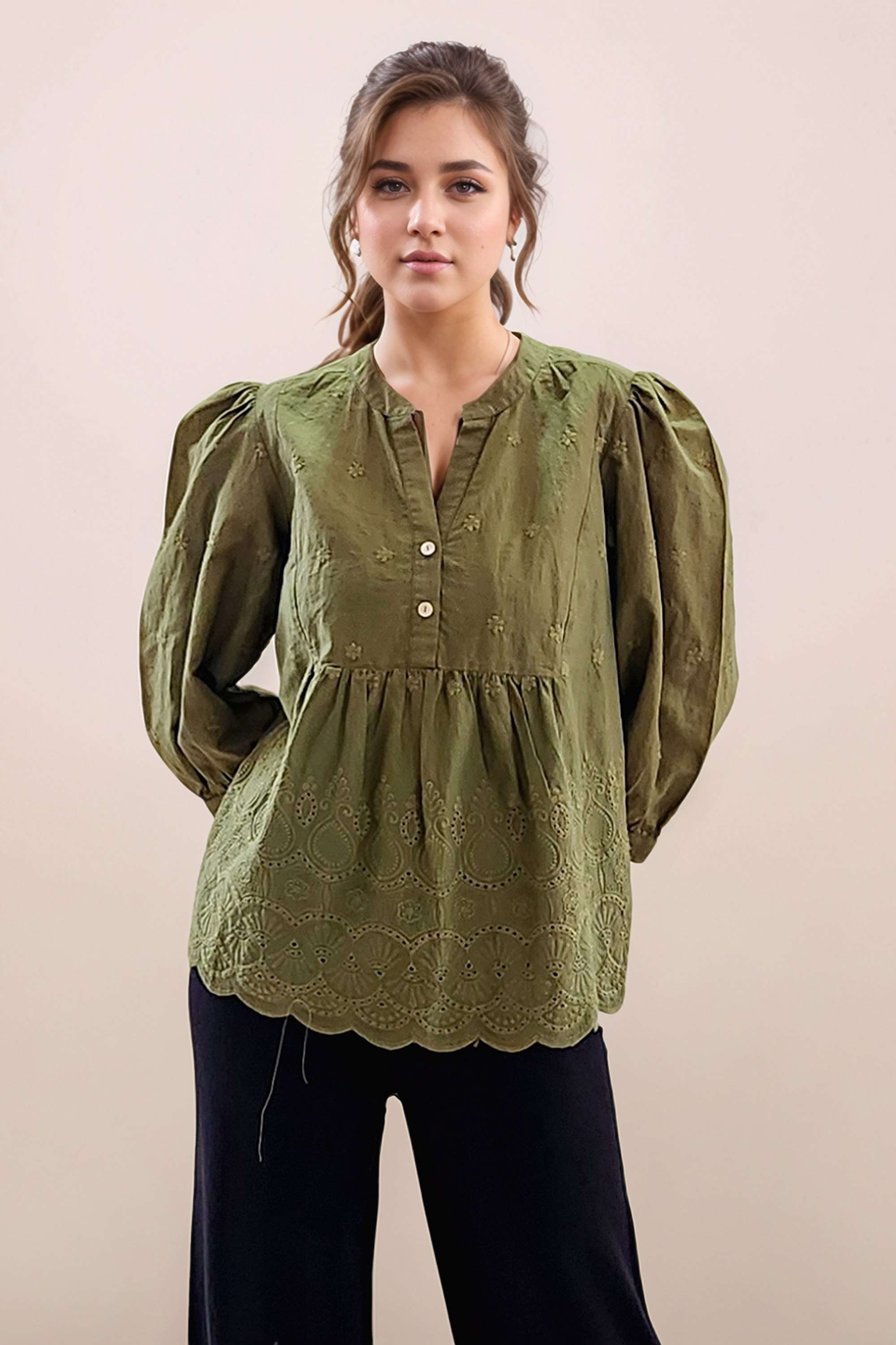 Solid-Cotton-Collared-Women-s-Top