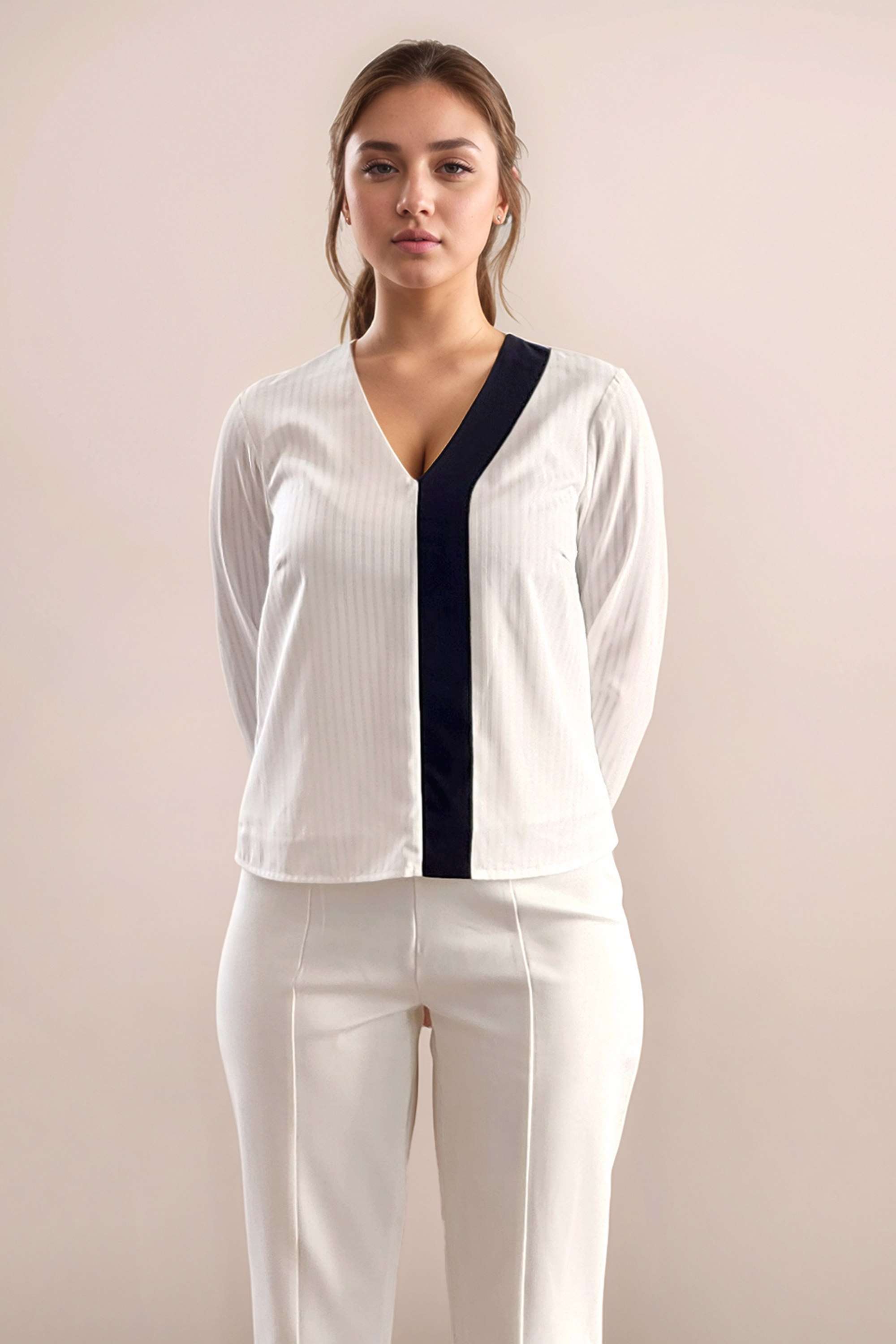 zink london Solid Polyester V-Neck Women Top-picture-29