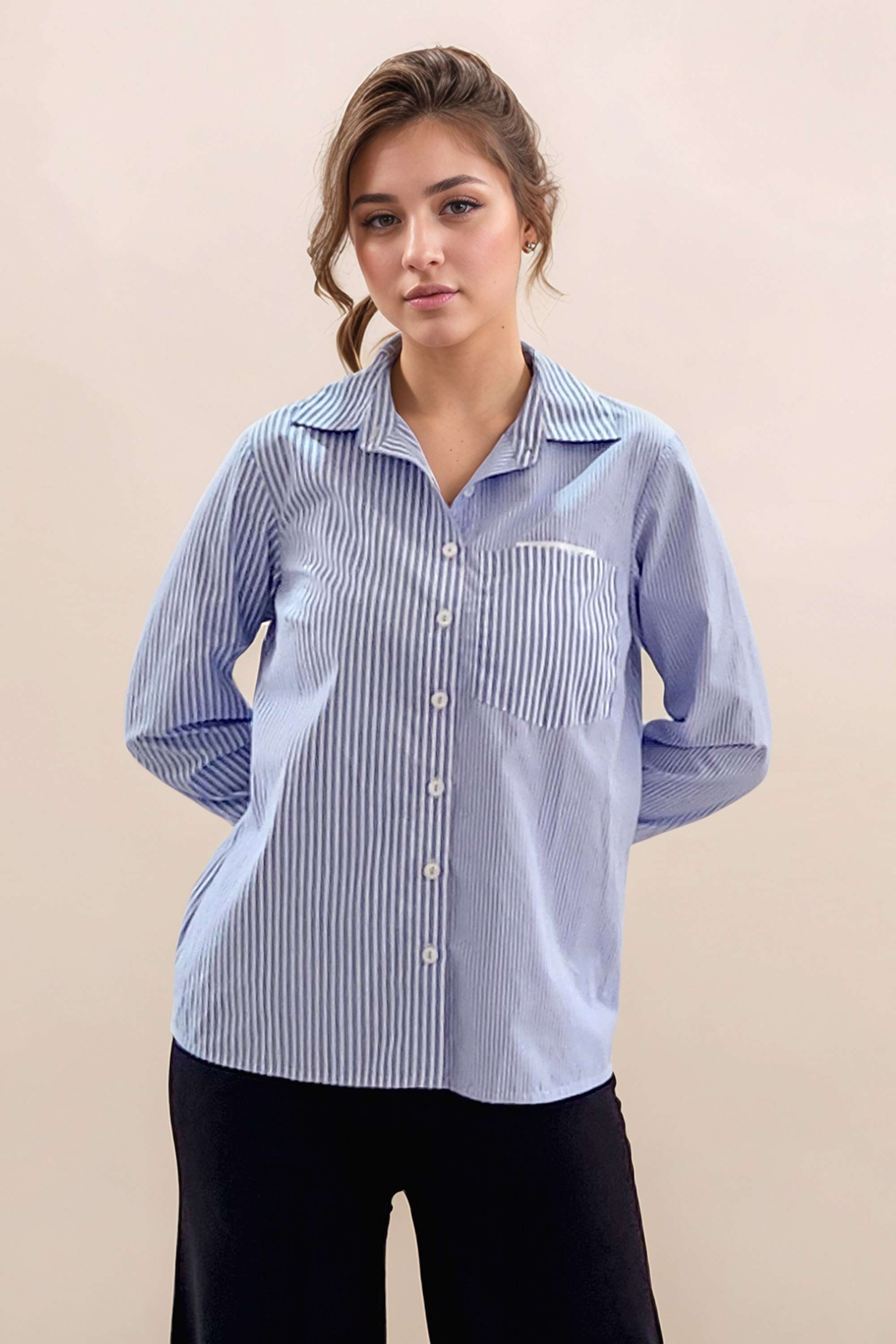 zink london Stripes Collared Polyester Women Casual Wear Shirt-picture-35
