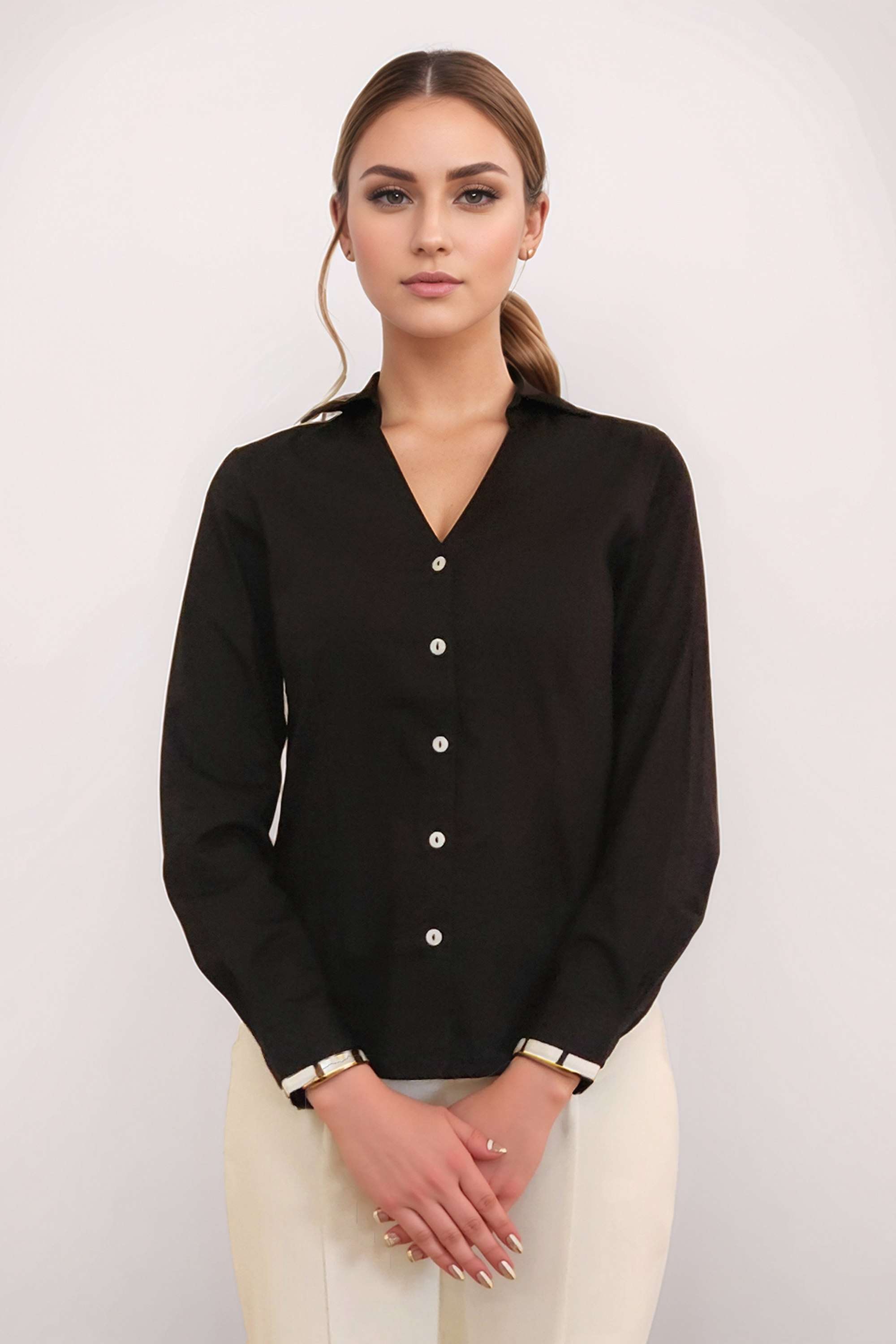 zink london Solid Blended Fabric Collared Women Top-picture-29