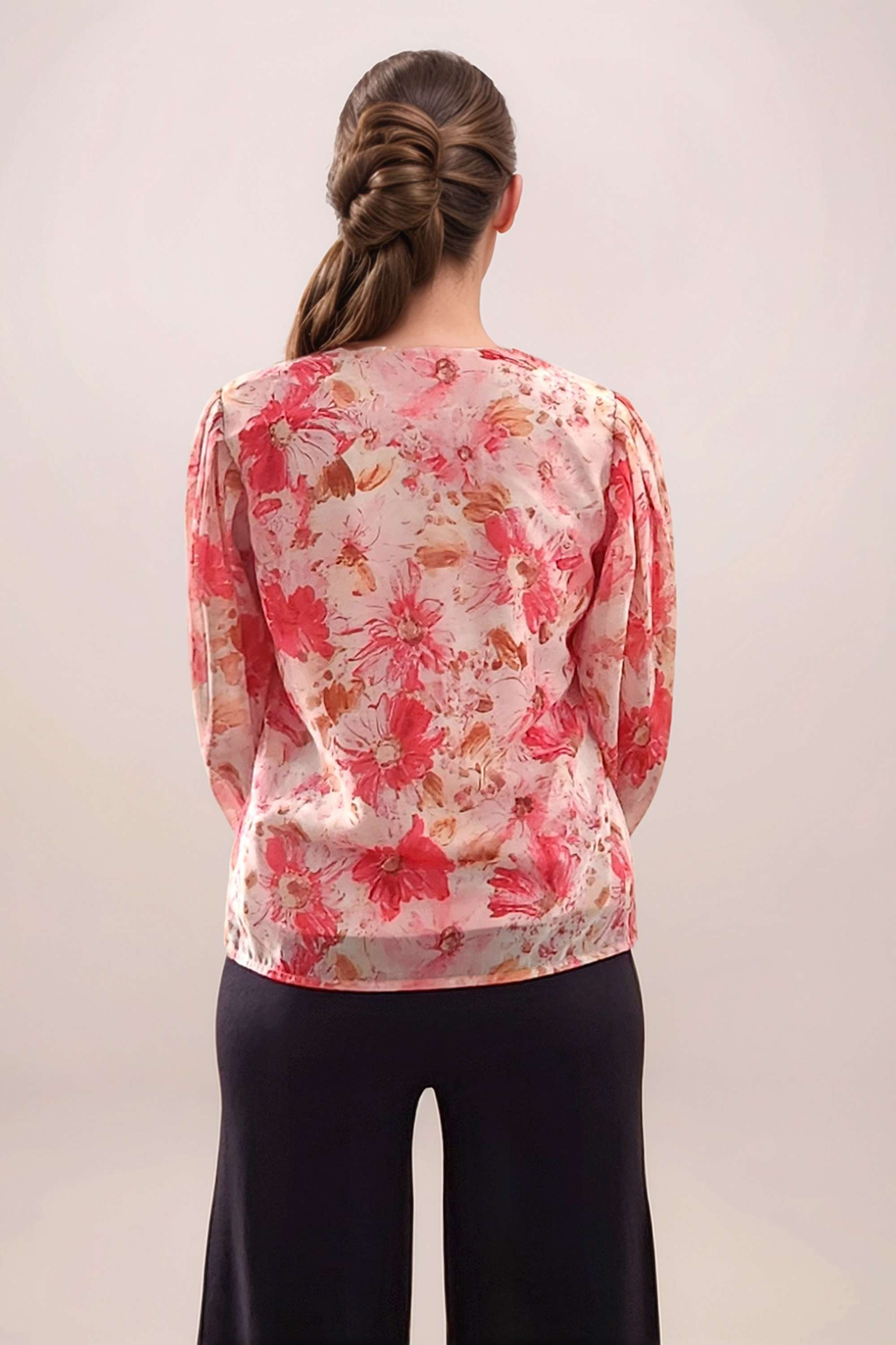 Floral-Polyester-V-Neck-Women-Top