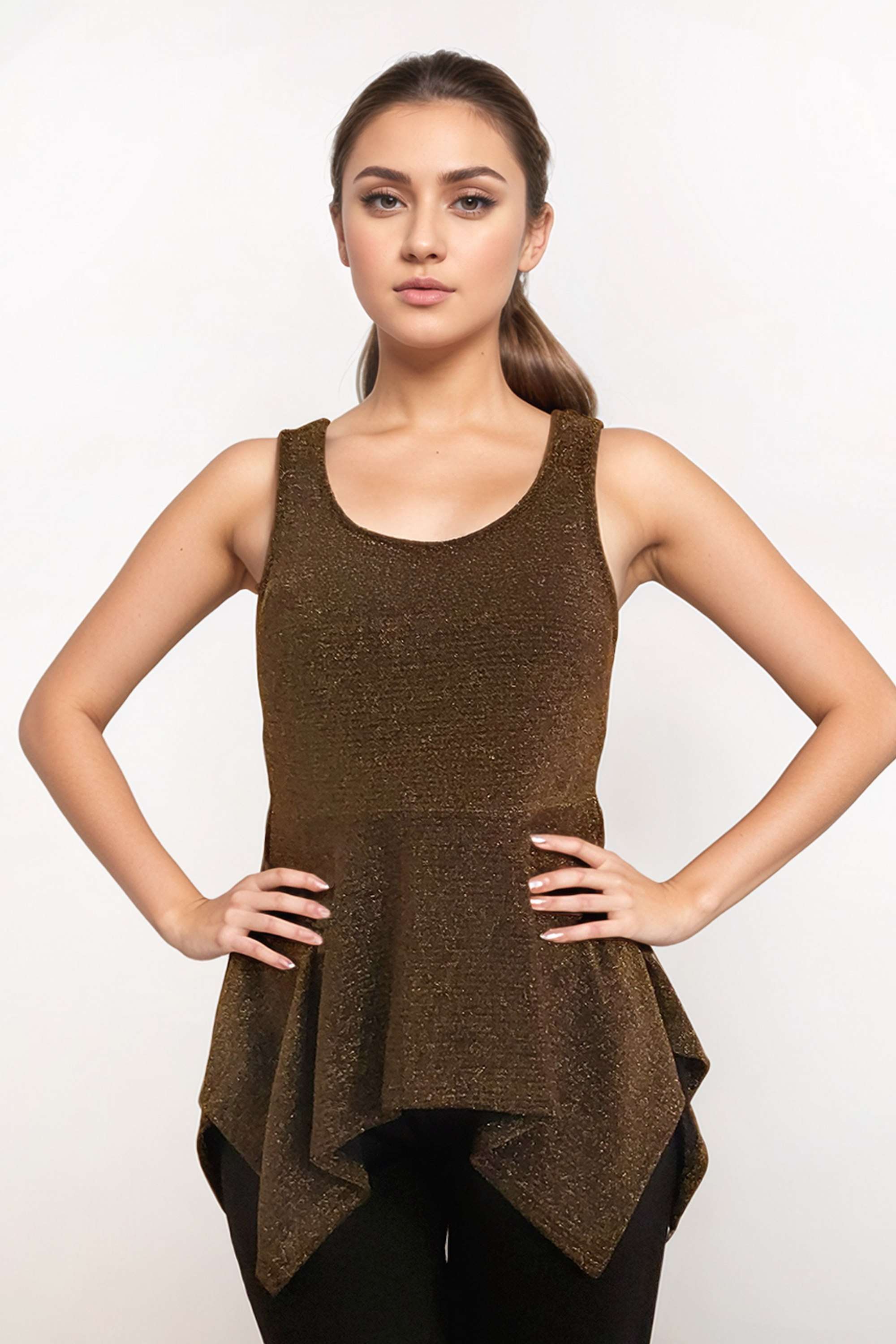 Solid-Round-Neck-Polyester-Women-Festive-Wear-Top