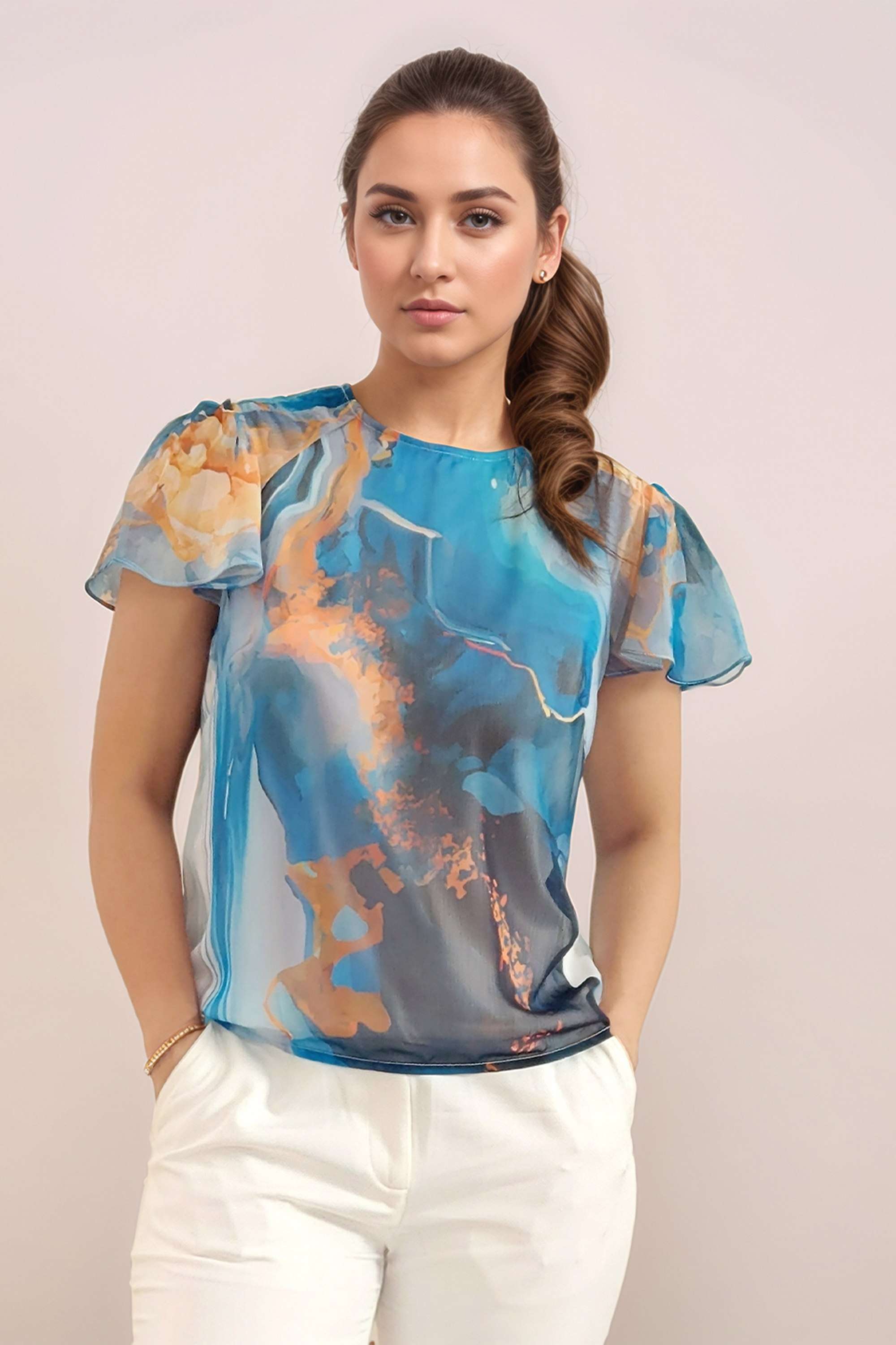 Abstract-Round-Neck-Polyester-Women-s-Casual-Wear-Shirt