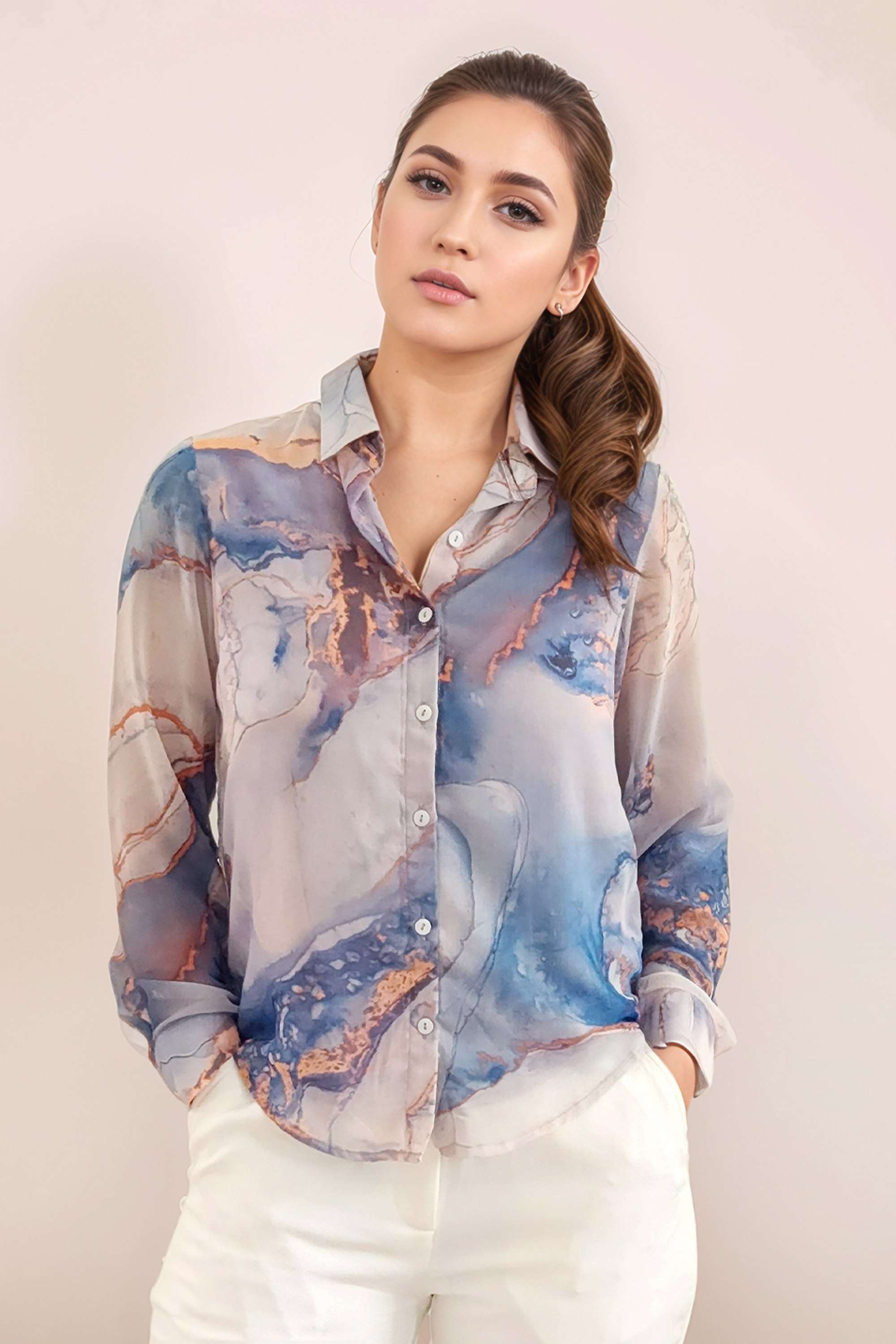 zink london Abstract Collared Polyester Women Casual Wear Shirt-picture-16