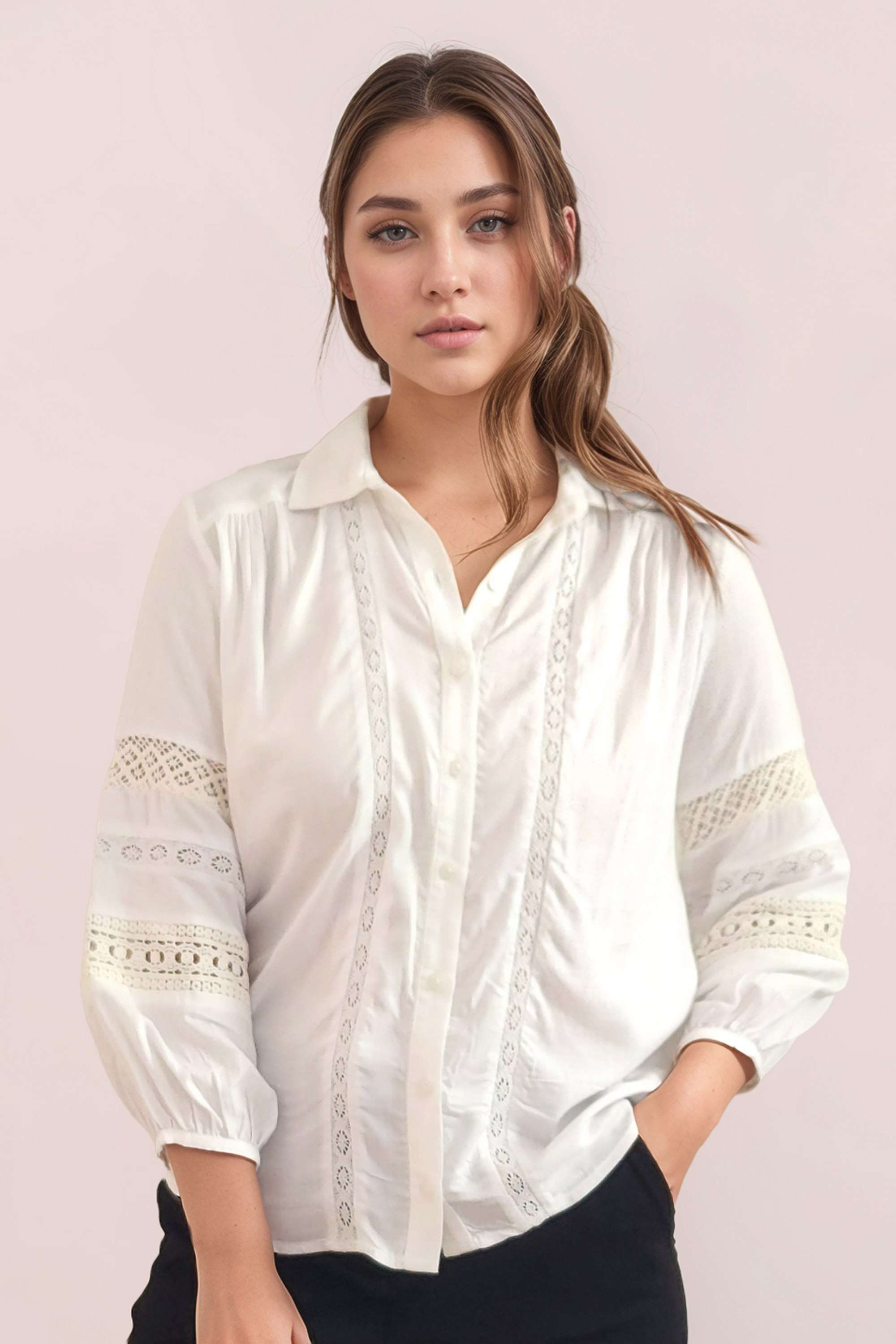 Solid-Collared-Rayon-Women-s-Casual-Wear-Shirt