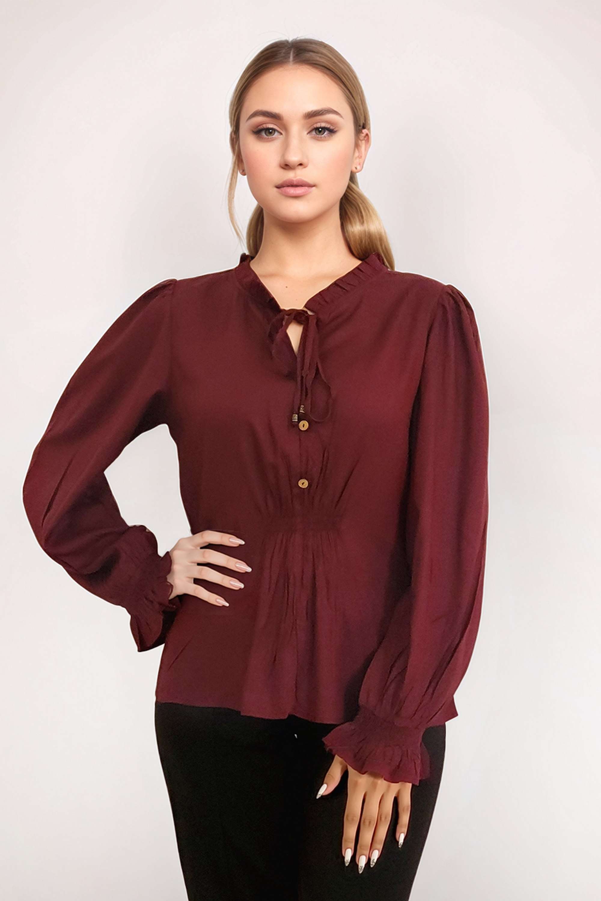 zink london Solid Rayon V-Neck Women Top-picture-14